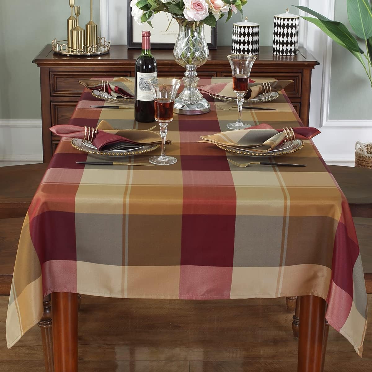 Rectangle Tablecloth Checkered Table Cloths Spillproof Anti-Shrink Soft and Wrinkle Resistant Decorative Fabric Table Cover for Kitchen Dinning Tabletop Outdoor