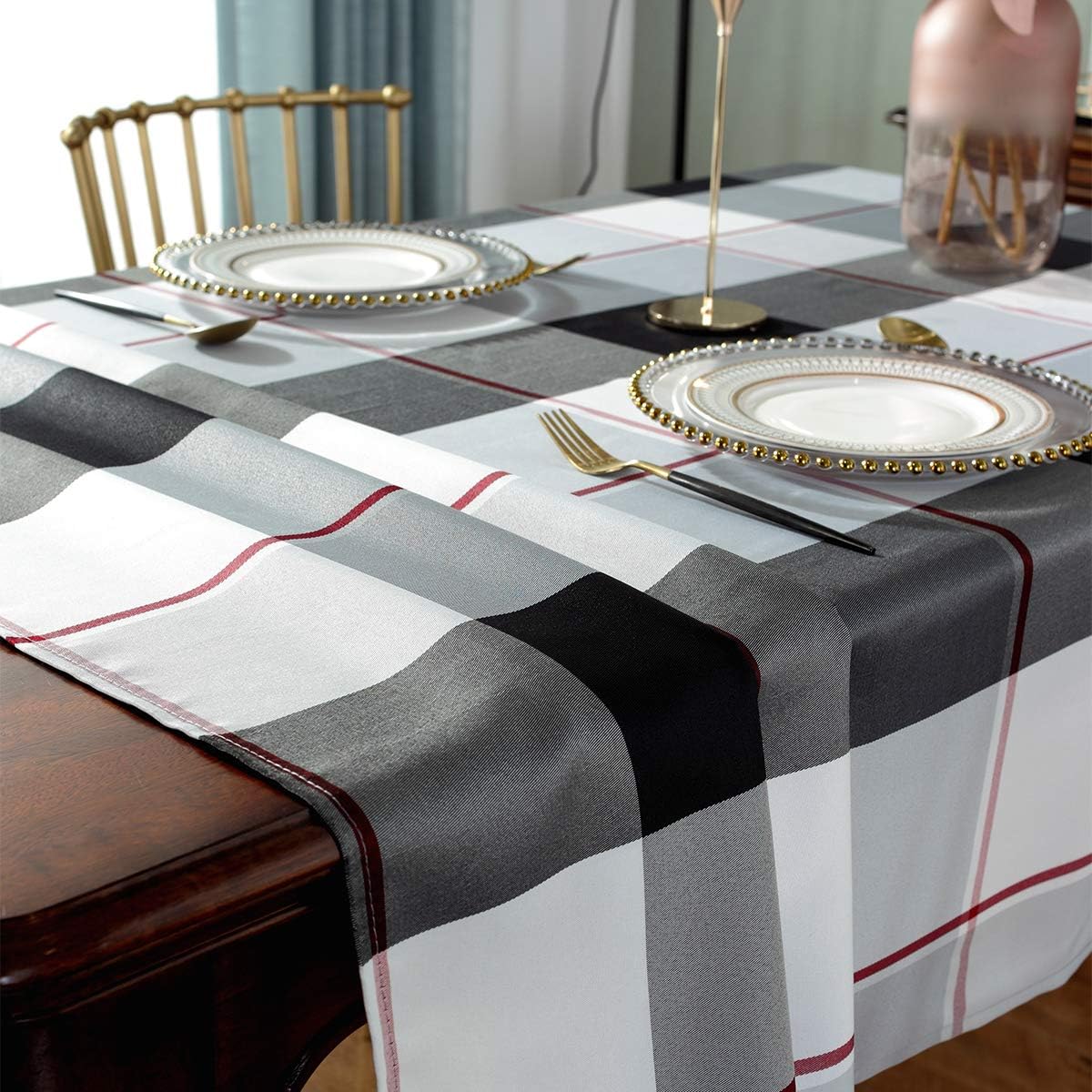 Rectangle Tablecloth Plaid Style Polyester Table Cloth Spillproof Dust-Proof Wrinkle Resistant Heavy Weight Table Cover for Kitchen Dinning Tabletop (Rectangle/Oblong, 52" x 70" (4-6 Seats),Grey)