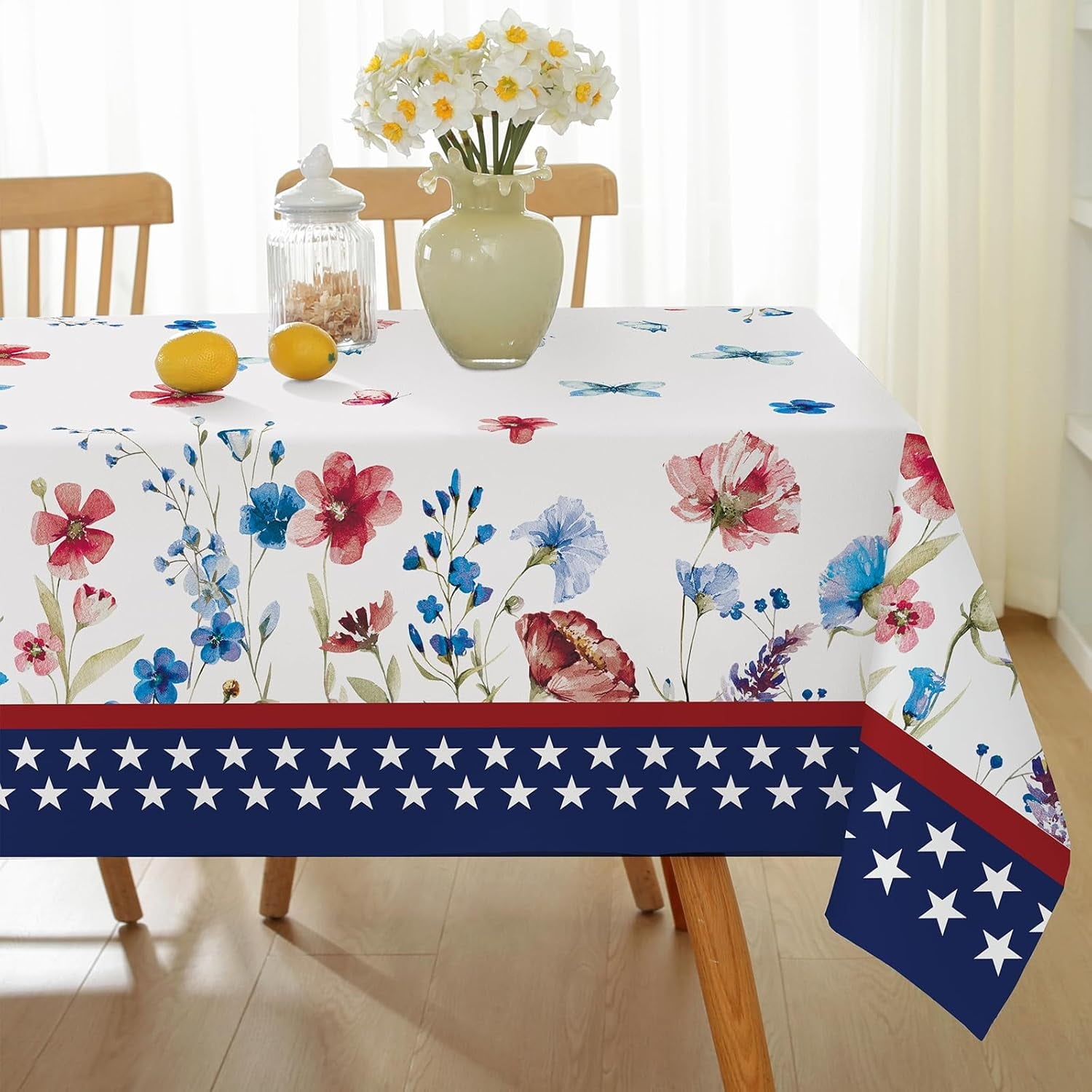 SASTYBALE Veterans Day Rectangle Tablecloth, 52 x 70 Inch Patriotic Fireworks Tablecloths Washable Spill Proof Wrinkle Resistant Soft Polyester Table Cover for Patriotic Holiday Parties