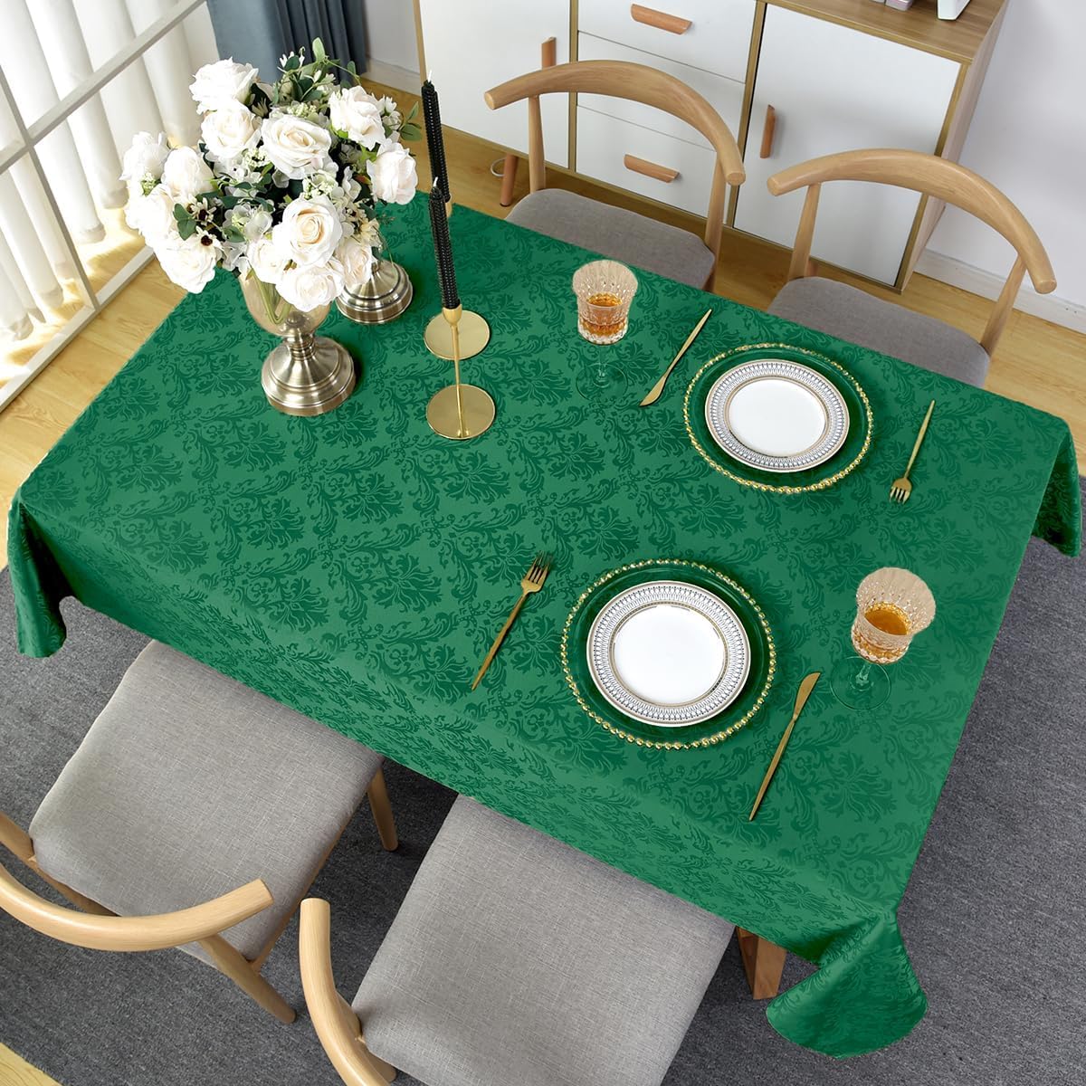 SASTYBALE Jacquard Christmas Tablecloth Square 52 x 52 Inch, Waterproof Wrinkle Free Damask Table Cloth, Soft Polyester Table Cover for Xmas, Holiday, Winter, Party,