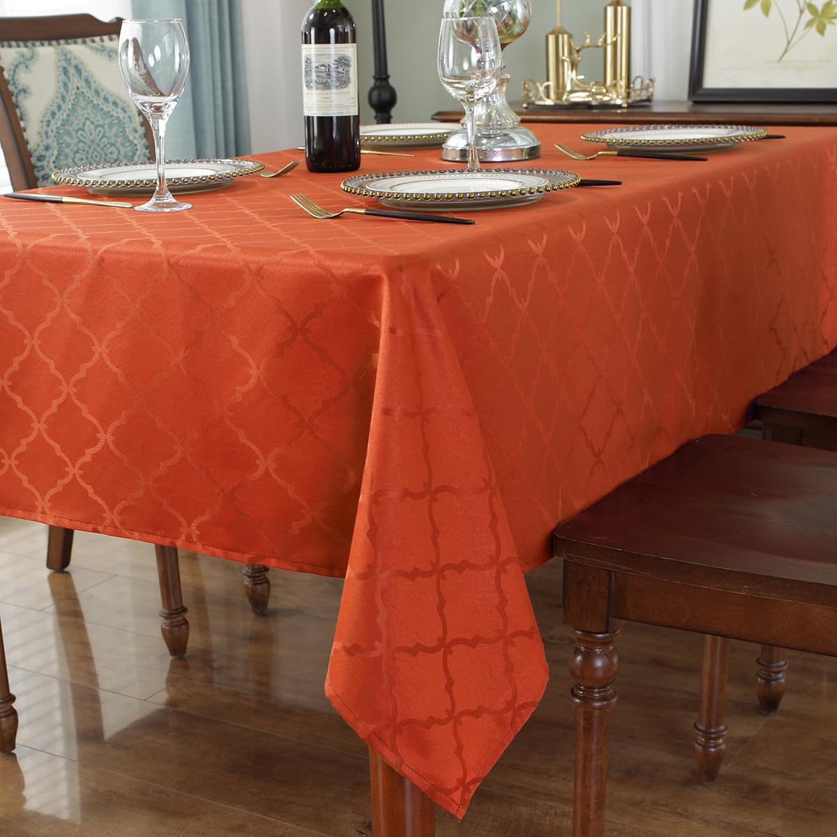 SASTYBALE Fall Tablecloth Floral Jacquard Polyester Table Cloth Spill Proof Wrinkle Resistant Table Cover for Harvest, Thanksgiving Decoration(Rectangle,52"x70"(4-6 Seats,Rust)