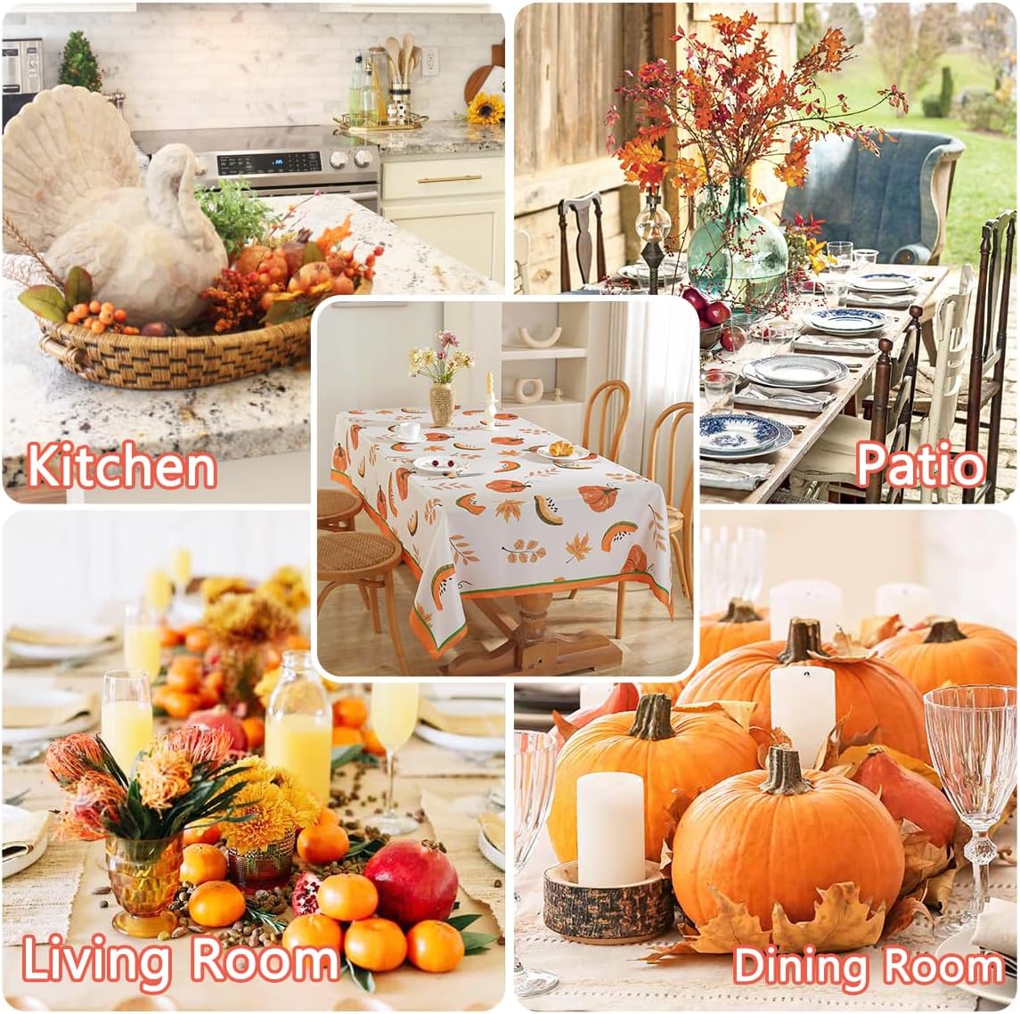 SASTYBALE Fall Tablecloths for Rectangle Tables, Pumpkin Table Cloth with Fall Leaves, Spill Proof & Washable Table Cover for Thanksgiving, Harvest and Fall Decor (Rectangle, 60" x 84")