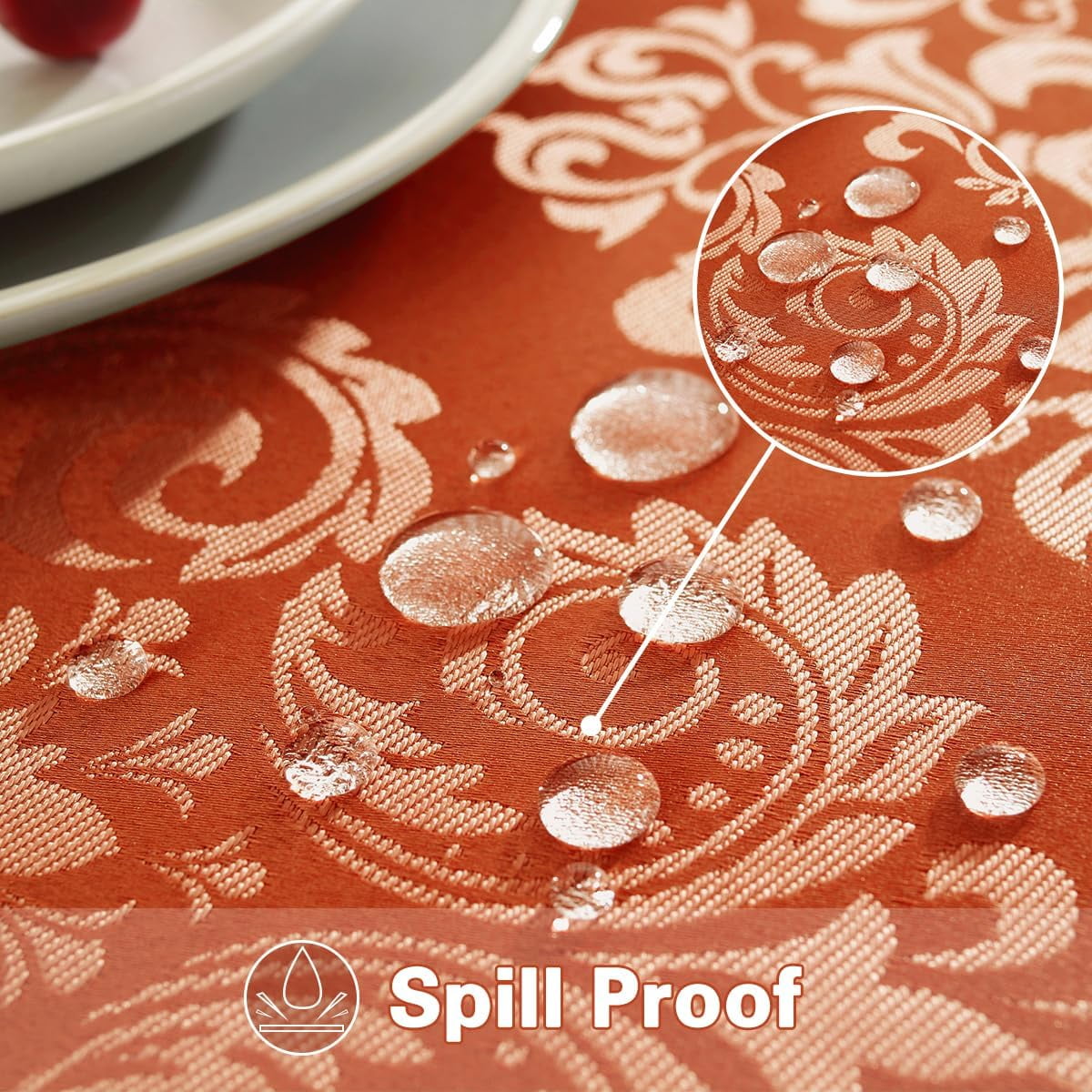 SASTYBALE Tablecloth Rectangle 52 x 70 Inch Waterproof Stain Resistant Jacquard Damask Table Cloth, Polyester Table Cover for Fall, Thanksgiving, Autumn, Harvest Party, Holiday Dinner, Orange/Rusty