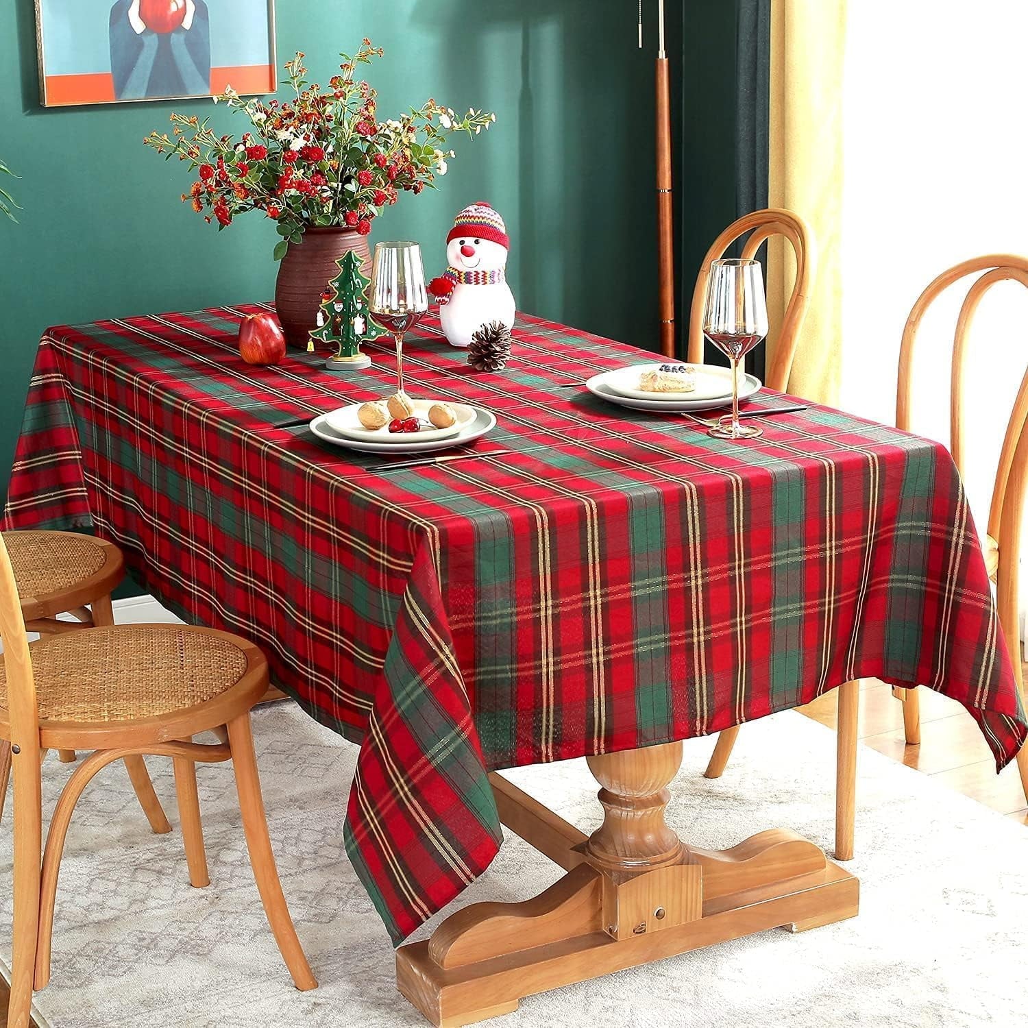 SASTYBALE Red and White Plaid Tablecloth,Rectangle Xmas Metallic Fabric Table Cloth Wrinkle Resistant Heavy Weight Polyester Table Cloths for Holiday Kitchen Dinning Tabletop