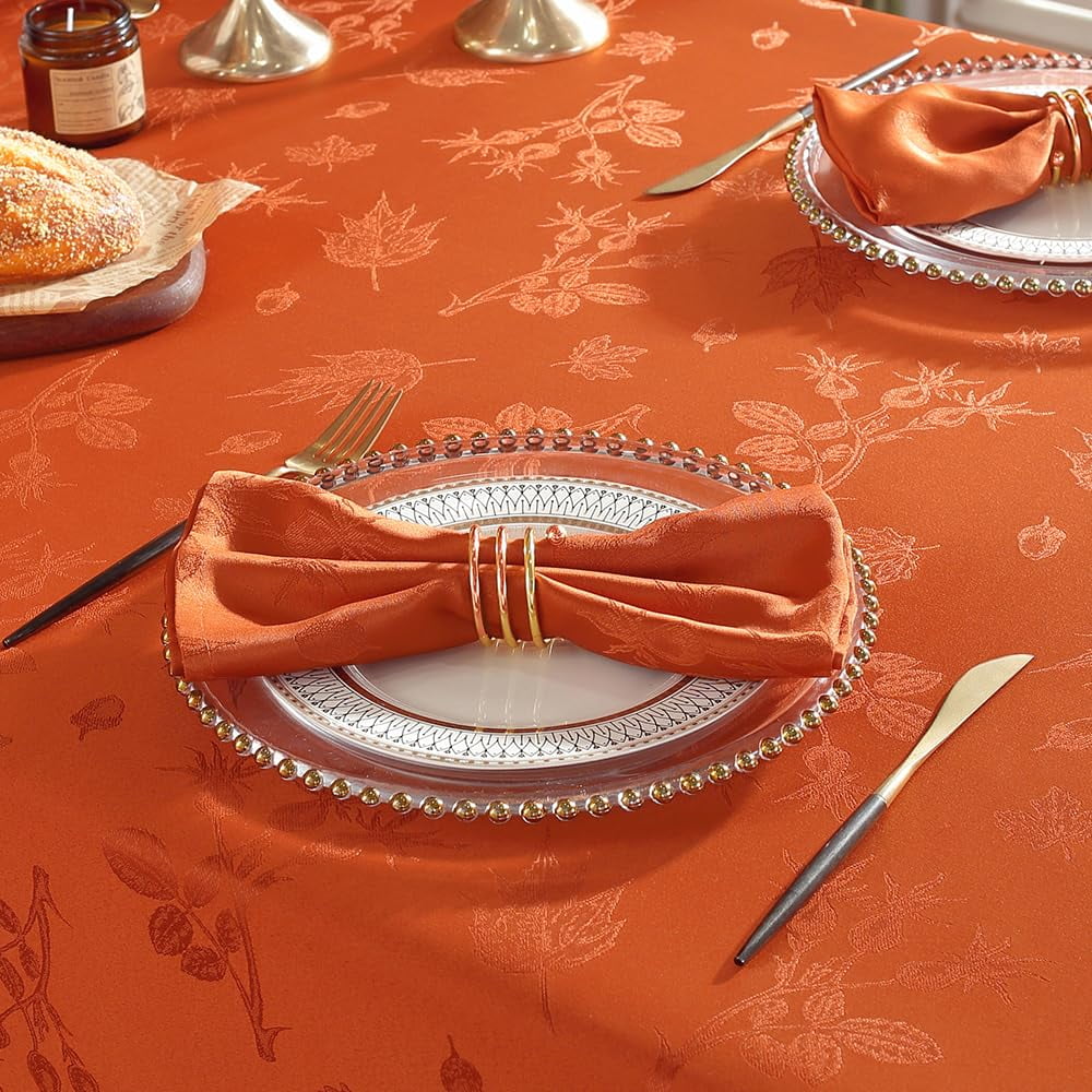 Tablecloth Rectangular 52X52 inches,Spillproof Wrinkle Free Soft Autumn Jacquard Table Cloth for Thanksgiving Fall Friendsgiving Harvest Holiday Dinner, Rust