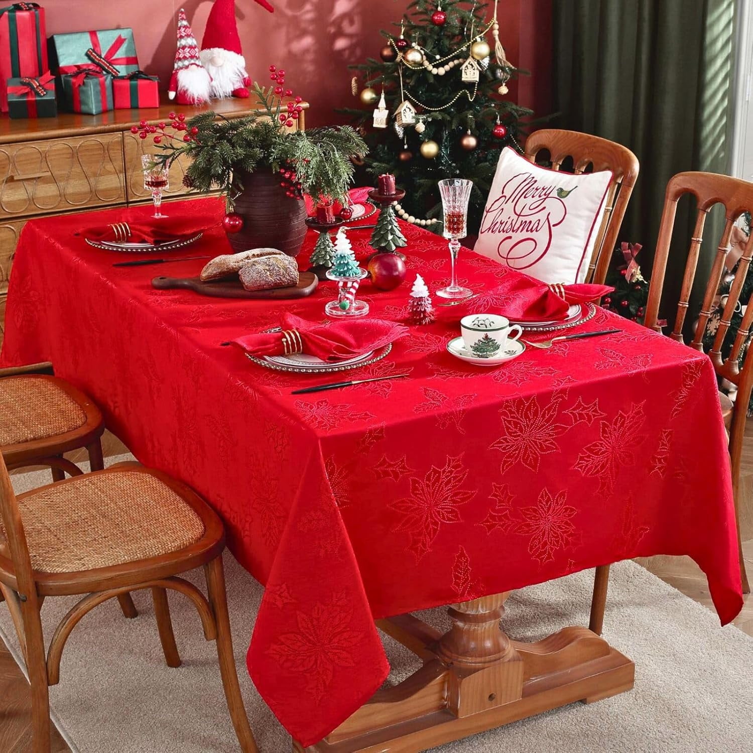 SASTYBALE Christmas Tablecloth Rectangle, Jacquard Snowflake Pattern Table Cloth for Rectangle Tables, Water Resistant Rectangular Tablecloths for Dining Room & Holiday Decoration
