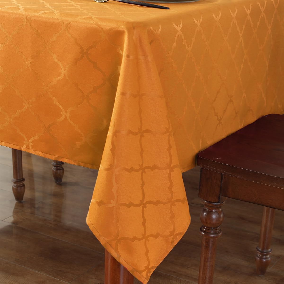 SASTYBALE Christmas Tablecloth Floral Jacquard Polyester Table Cloth Spill Proof Wrinkle Resistant Table Cover for Harvest, Fall Decoration(Rectangle,52"x70"(4-6 Seats,Amber)