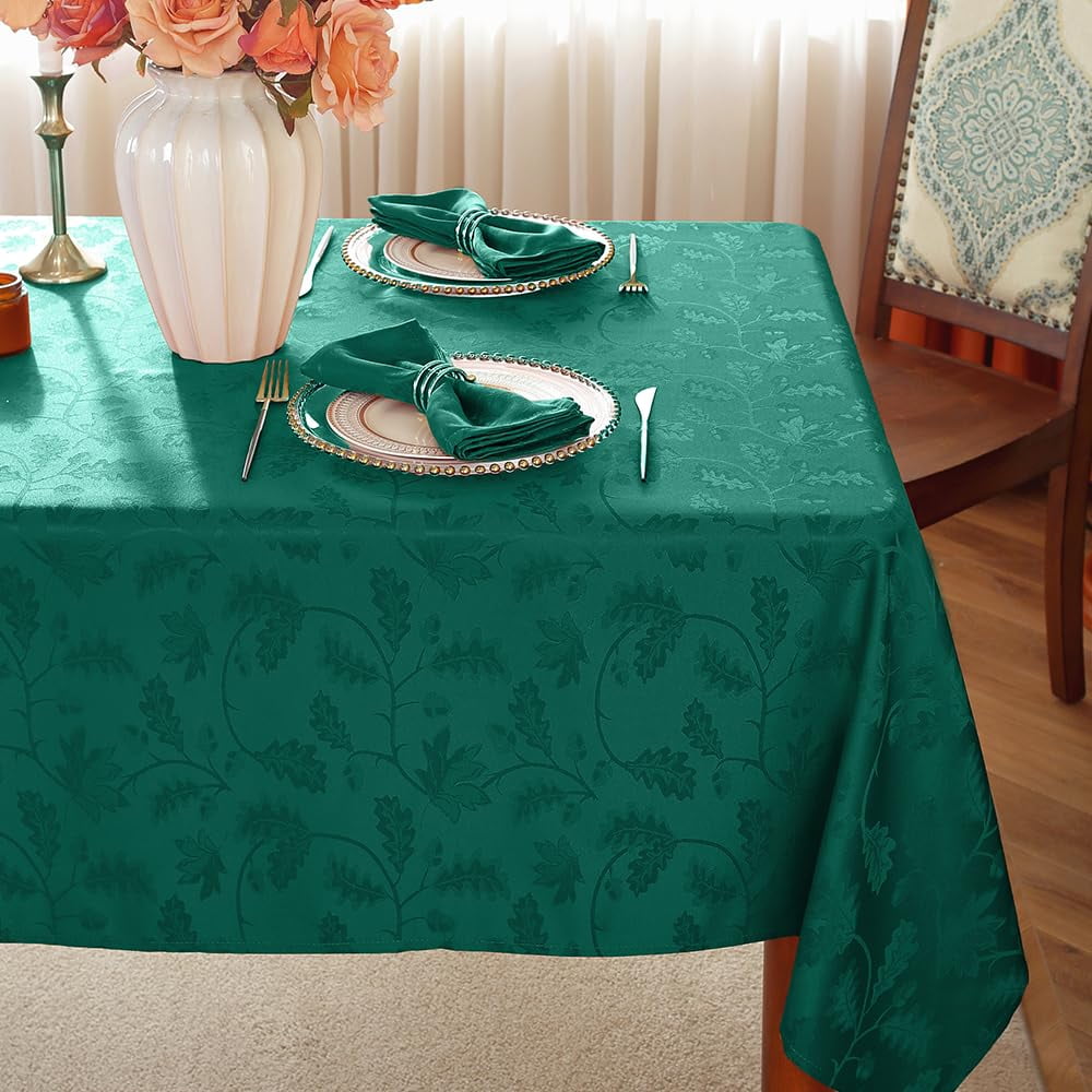 Christmas Tablecloth 60x102,Wrinkle Free,Soft,Spillproof Fall Leaves Jacquard Table Cloth for Thanksgiving Fall Holiday Harvest Dinner,Green