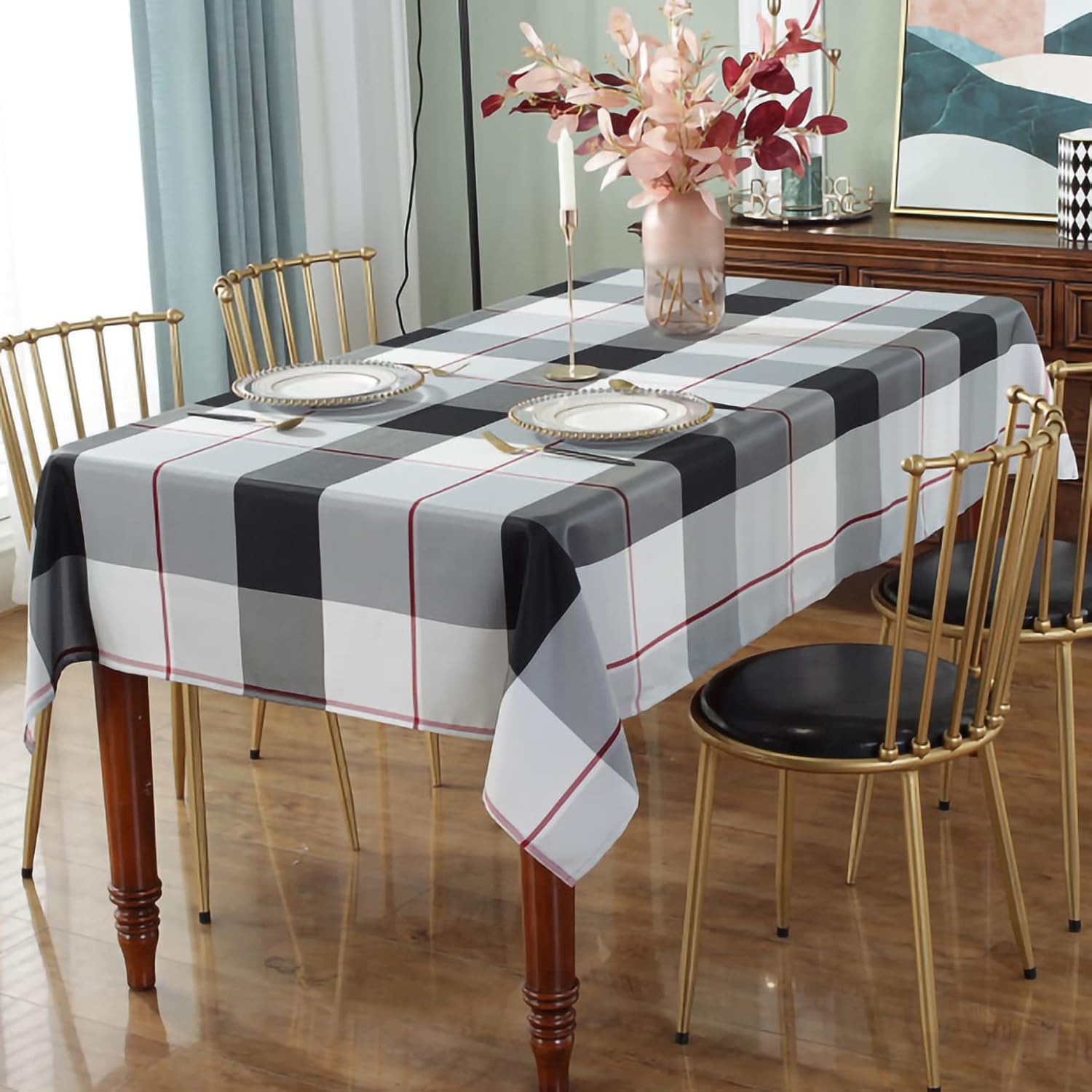 Rectangle Tablecloth 52 x 70 Inch Checkered Table Cloths Spillproof Anti-Shrink Soft and Wrinkle Resistant Decorative Fabric Table Cover for Kitchen Dinning Tabletop Outdoor(Rectangle/Oblong,Grey)