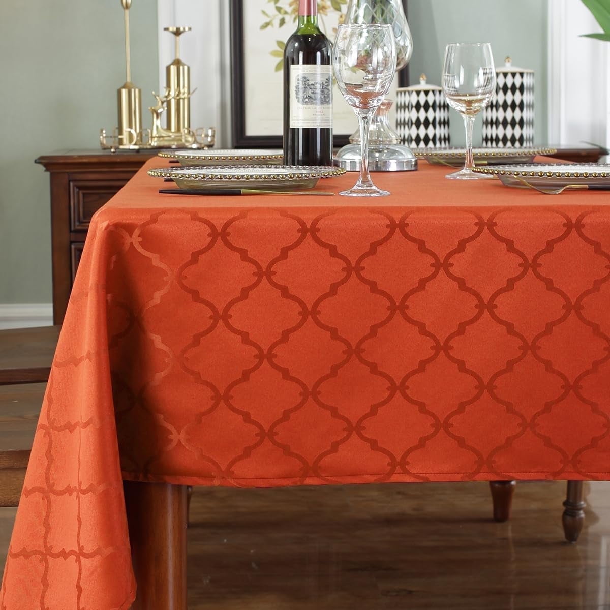 SASTYBALE Fall Tablecloth Floral Jacquard Polyester Table Cloth Spill Proof Wrinkle Resistant Table Cover for Harvest, Thanksgiving Decoration(Rectangle,60"x102"(8-10 Seats,Rust)