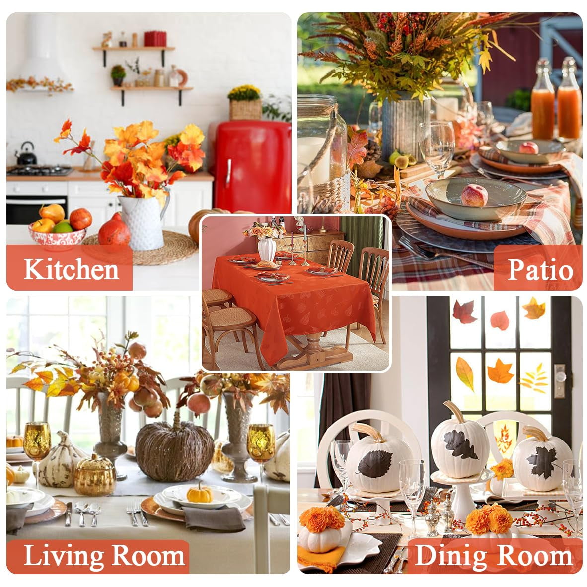 Thanksgiving Tablecloth Jacquard Heavy Duty & Spill Proof Table Cloth with Autumn Leaves, Washable Table Cover for Fall Harvest Holidays 60" x 84" Rust