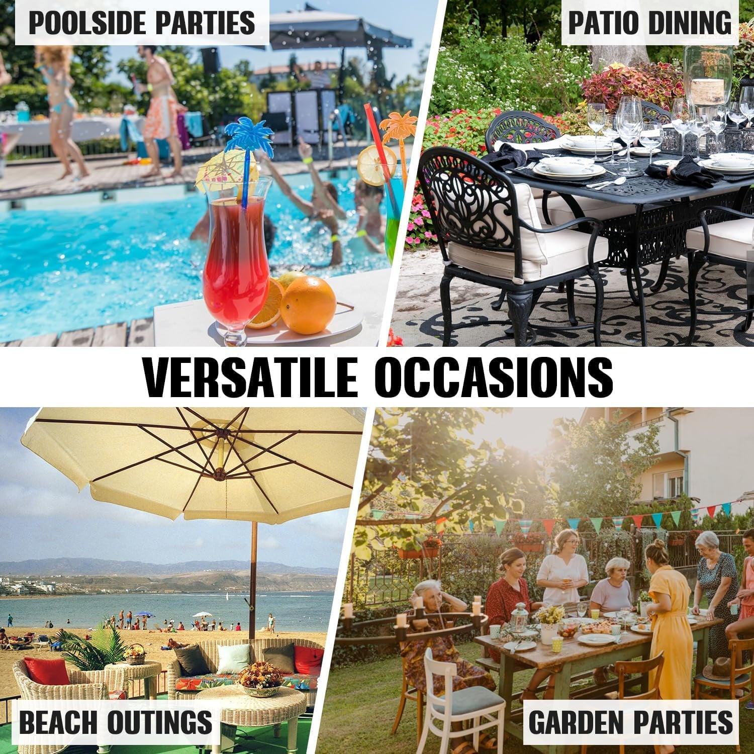 Rectangle Tablecloth with Umbrella Hole and Zipper, Spill Proof Wrinkle Free Table Cloth, Washable Polyester Patio Table Cover for Outdoor Picnic BBQS(Blue and White,52 x 70 Inch)