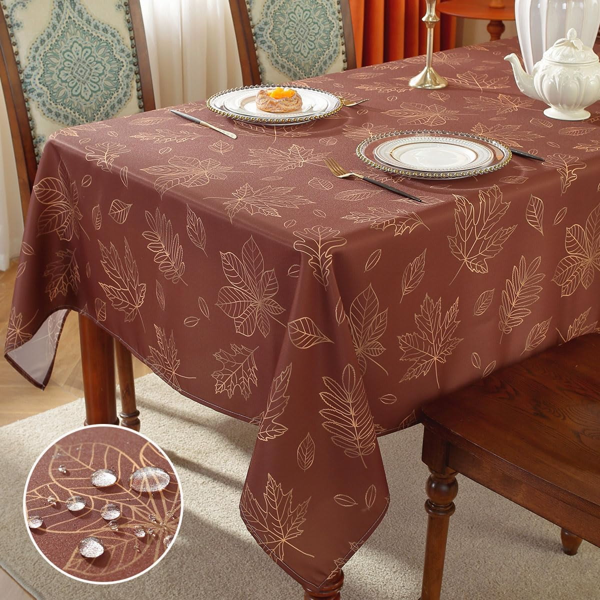 SASTYBALE Fall Harvest Tablecloth, Rectangle Pumpkin Print, Orange & Brown Autumn Tones, Wrinkle-Resistant Easy-Care for Thanksgiving Dinners & Holiday Party