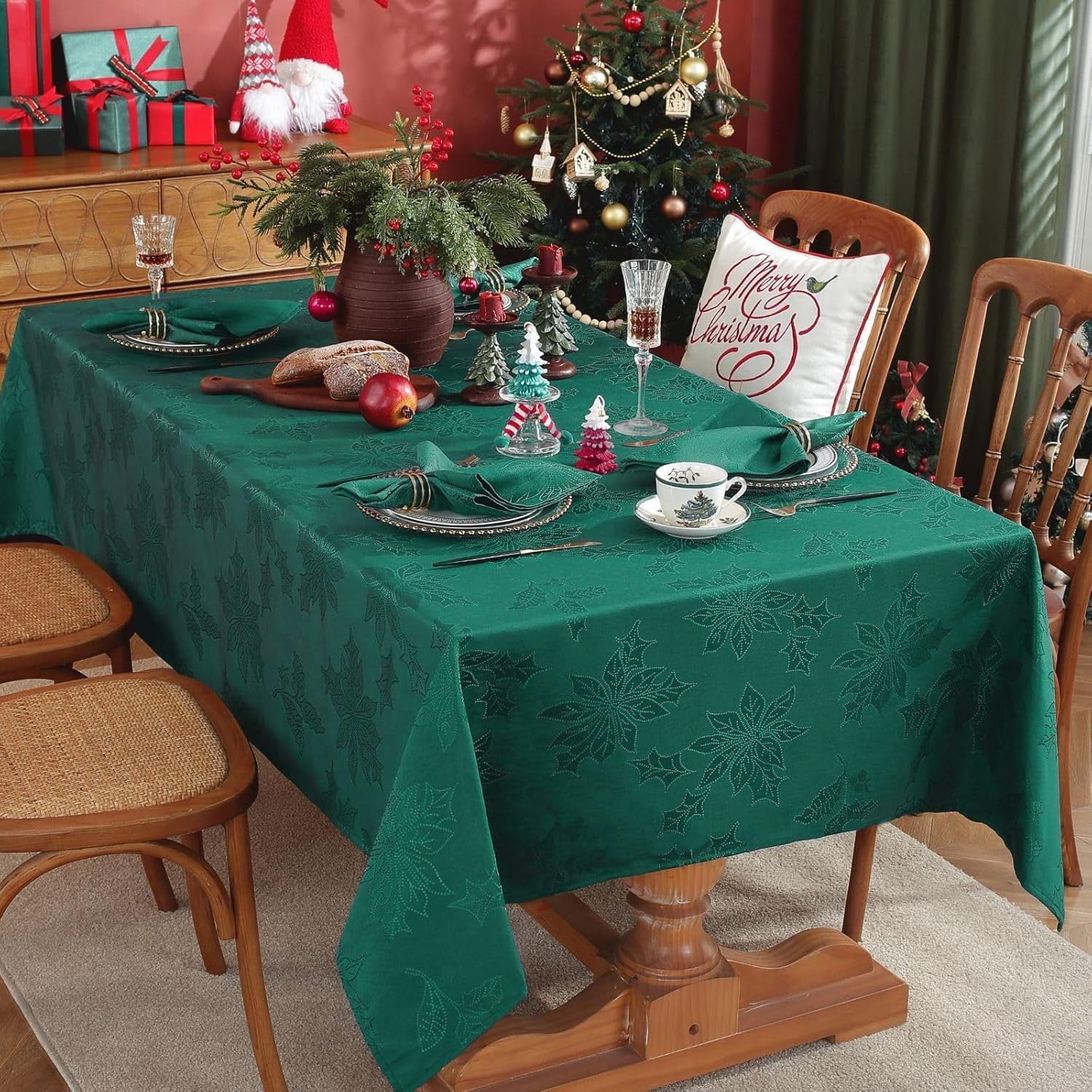 SASTYBALE Christmas Tablecloth Rectangle, Jacquard Snowflake Pattern Table Cloth for Rectangle Tables, Water Resistant Rectangular Tablecloths for Dining Room & Holiday Decoration