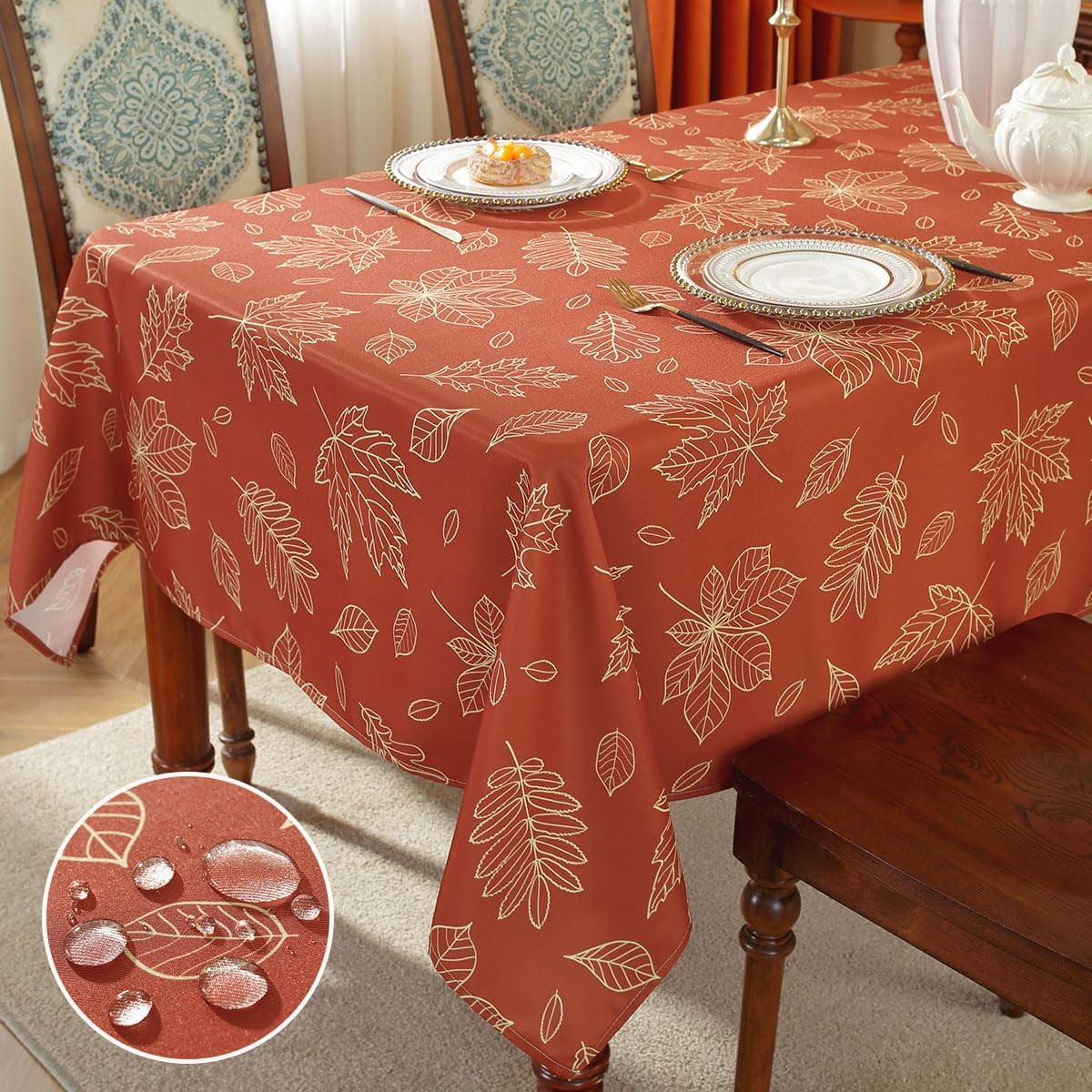 SASTYBALE Fall Harvest Tablecloth, Rectangle Pumpkin Print, Orange & Brown Autumn Tones, Wrinkle-Resistant Easy-Care for Thanksgiving Dinners & Holiday Party