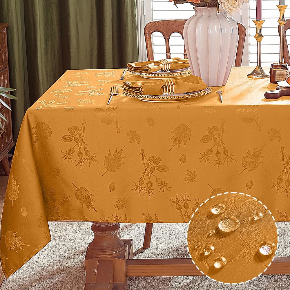 Tablecloth Rectangular 52X52 inches,Spillproof Wrinkle Free Soft Autumn Jacquard Table Cloth for Thanksgiving Fall Friendsgiving Harvest Holiday Dinner, Rust