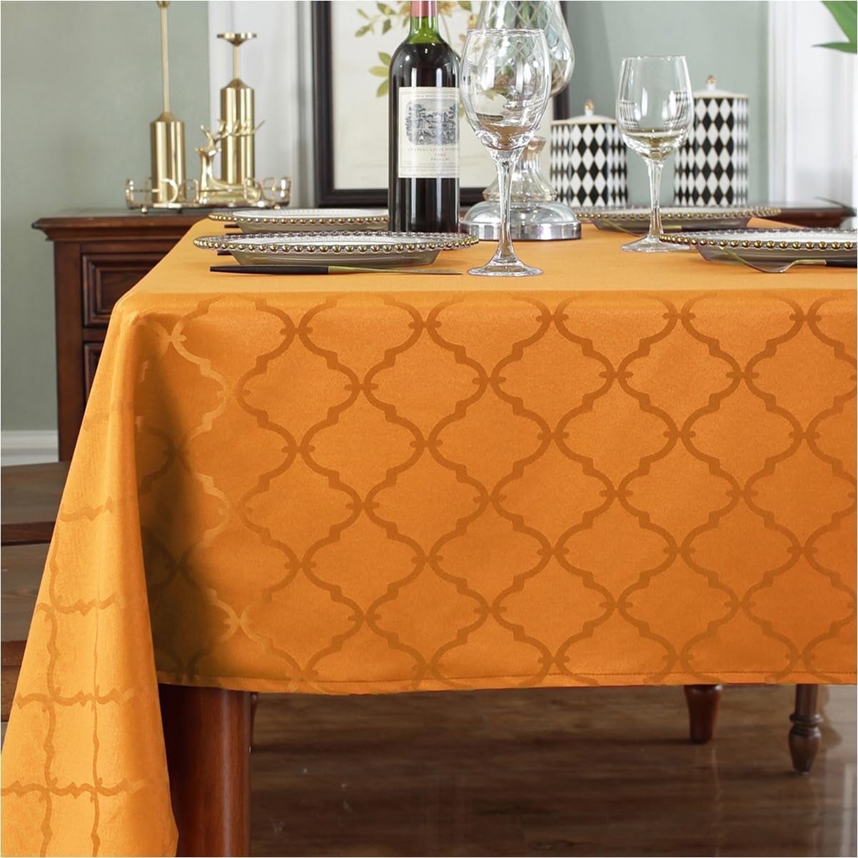 SASTYBALE Fall Tablecloth Floral Jacquard Polyester Table Cloth Spill Proof Wrinkle Resistant Table Cover for Harvest, Thanksgiving Decoration(Rectangle,60"x102"(8-10 Seats,Rust)