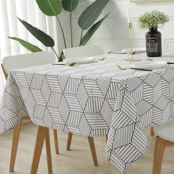 SASTYBALE Square Tablecloth Geometric Style Cotton Linen Table Cloth Dust-Proof Table Cover for Kitchen Dinning Tabletop Decoration (Square/Round, 55" x 55" (2-4 Seats))