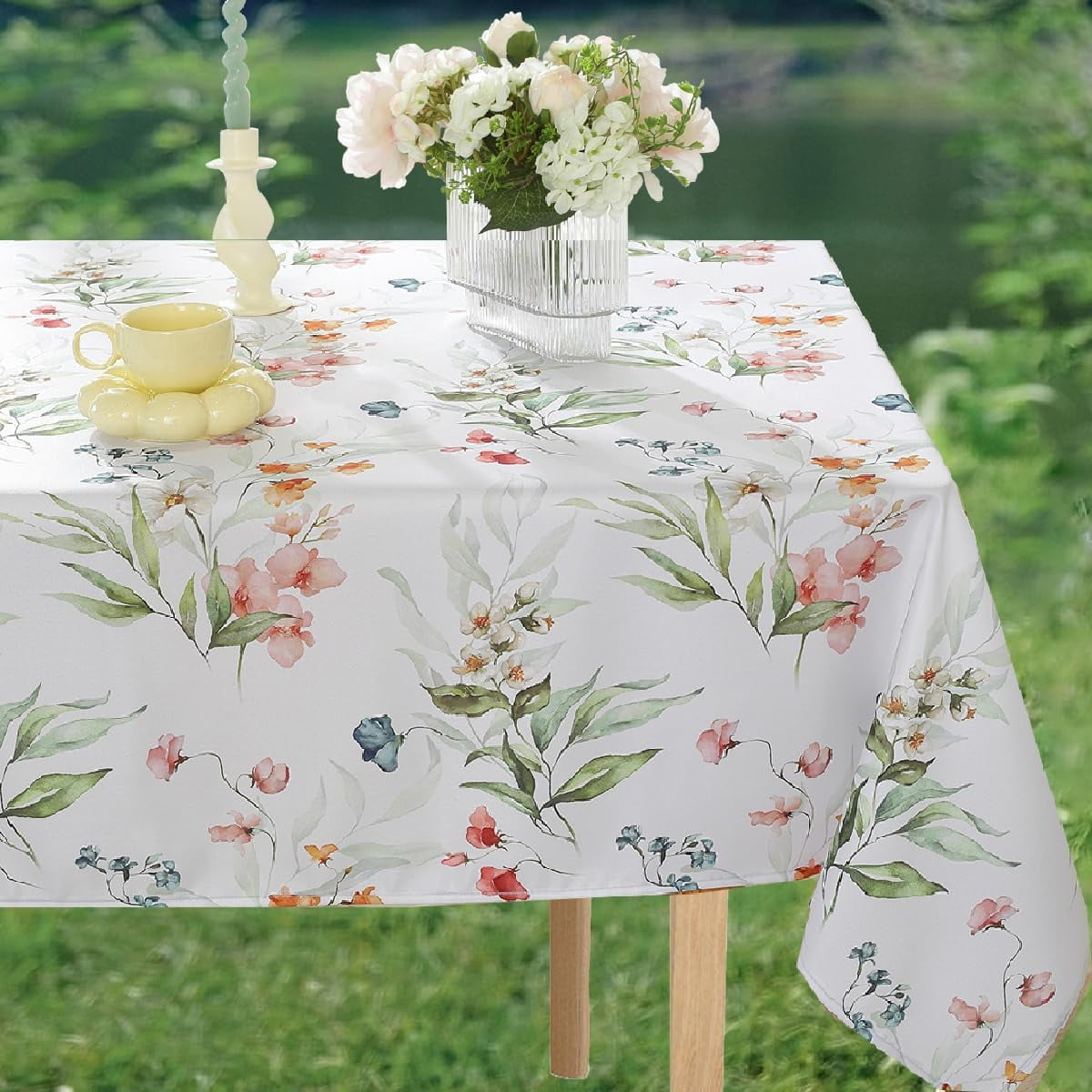 Spring Wildflower Table Cloth Rectangle Table 60x84 Inch,Washable Summer Floral Fabric Tablecloth, Waterproof Runner Style Table Cloths for Party Picnic Dinner Outdoor
