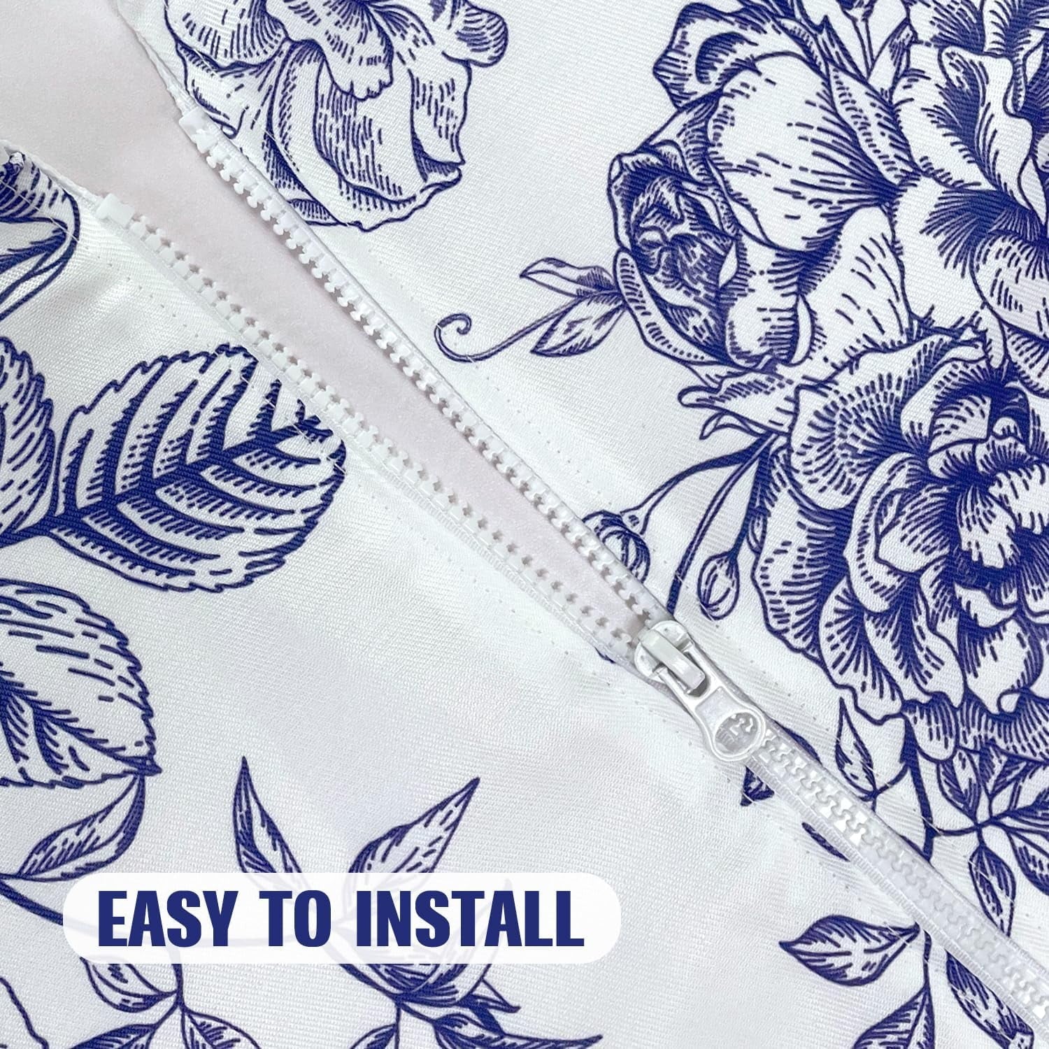 Rectangle Tablecloth with Umbrella Hole and Zipper, Spill Proof Wrinkle Free Table Cloth, Washable Polyester Patio Table Cover for Outdoor Picnic BBQS(Blue and White,52 x 70 Inch)