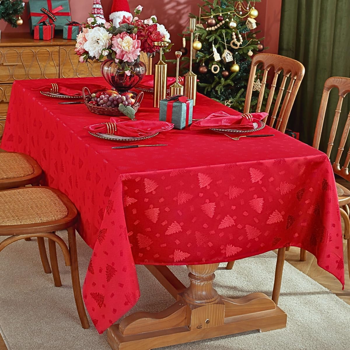 SASTYBALE Christmas Tablecloth Rectangle, Jacquard Snowflake Pattern Table Cloth for Rectangle Tables, Water Resistant Rectangular Tablecloths for Dining Room & Holiday Decoration