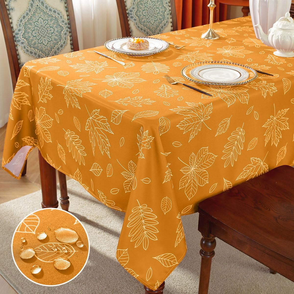 SASTYBALE Fall Harvest Tablecloth, Rectangle Pumpkin Print, Orange & Brown Autumn Tones, Wrinkle-Resistant Easy-Care for Thanksgiving Dinners & Holiday Party