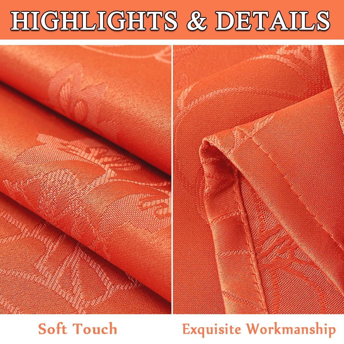 Fall Tablecloths Jacquard Thanksgiving Table Cloth with Pumpkins and Vines, Stain Resistant Table Cover for Harvest, Dining, Party Decor 52" x 52" Rust