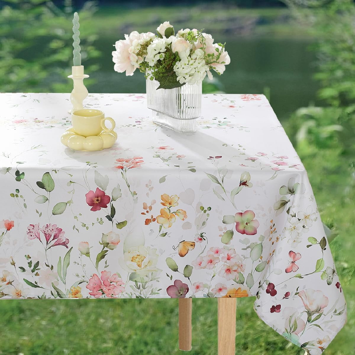 Spring Wildflower Table Cloth Rectangle Table 60x84 Inch,Washable Summer Floral Fabric Tablecloth, Waterproof Runner Style Table Cloths for Party Picnic Dinner Outdoor