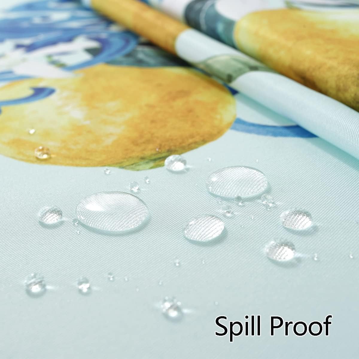 SASTYBALE Lemon Tablecloth Rectangle 52 x 70 Inch, Spillproof Wrinkle Free Polyester Fabric Table Cloth, Soft Floral Table Cover for Spring/Summer/Dining/Party, Blue