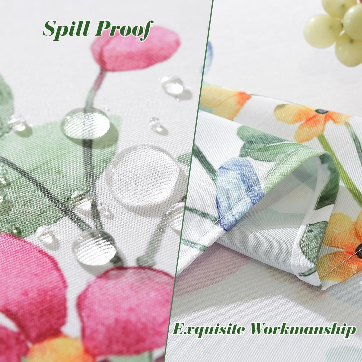 Spring Summer Floral Tablecloth with Umbrella Hole Rectangle 52 x 70 Inch Blooming Flower Watercolor Zippered Table Cloth, Washable Fabric Table Cover for Dining, Party, Picnic, Outdoor, Pink