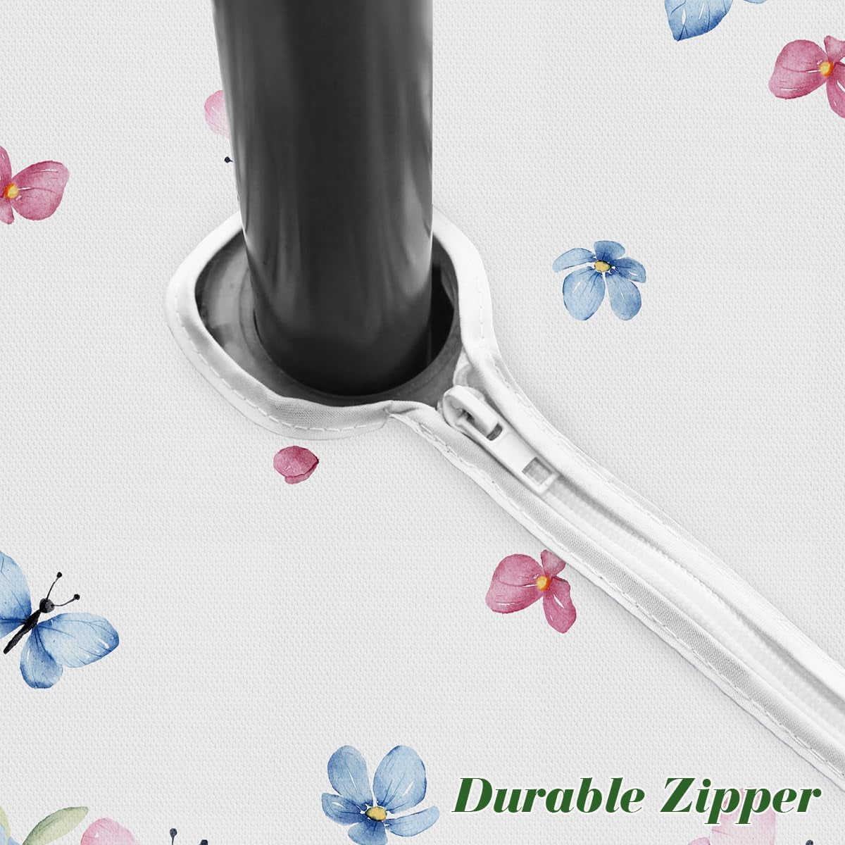 Spring Summer Floral Tablecloth with Umbrella Hole Rectangle 52 x 70 Inch Blooming Flower Watercolor Zippered Table Cloth, Washable Fabric Table Cover for Dining, Party, Picnic, Outdoor, Pink