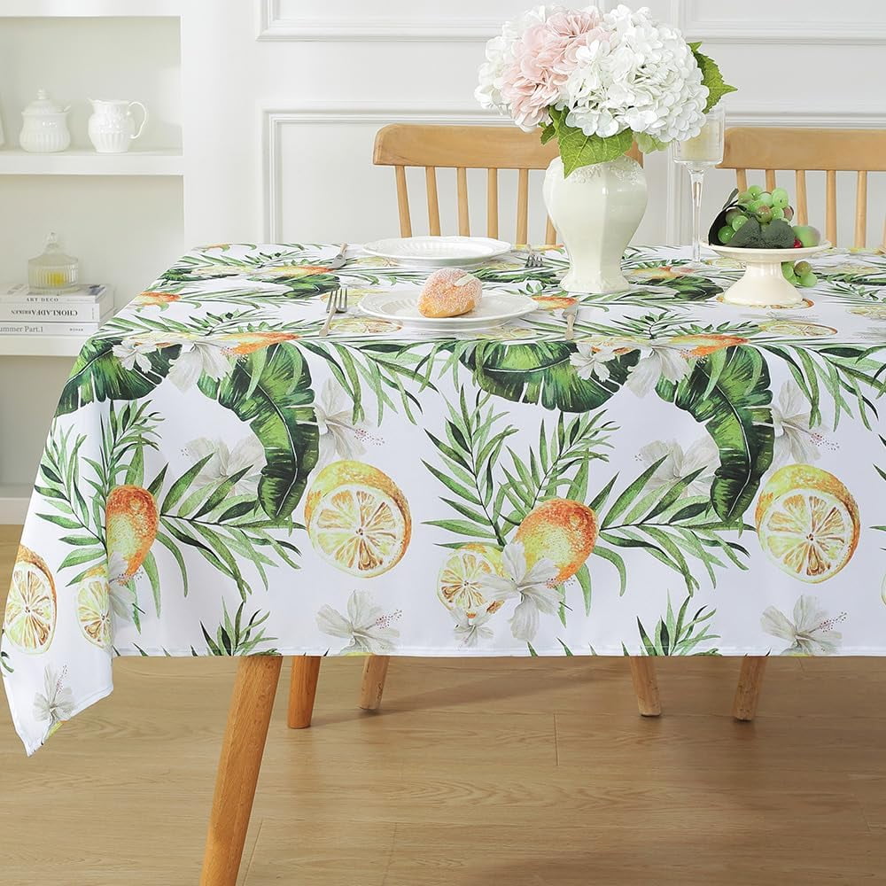 Summer Tablecloths Rectangle 52x70 Inch, Washable Reusable Lemon Tropical Hawiian Table Cloth, Spill Proof Hawaii Fabric Decoration for Luau Picnic Beach Party Outdoor