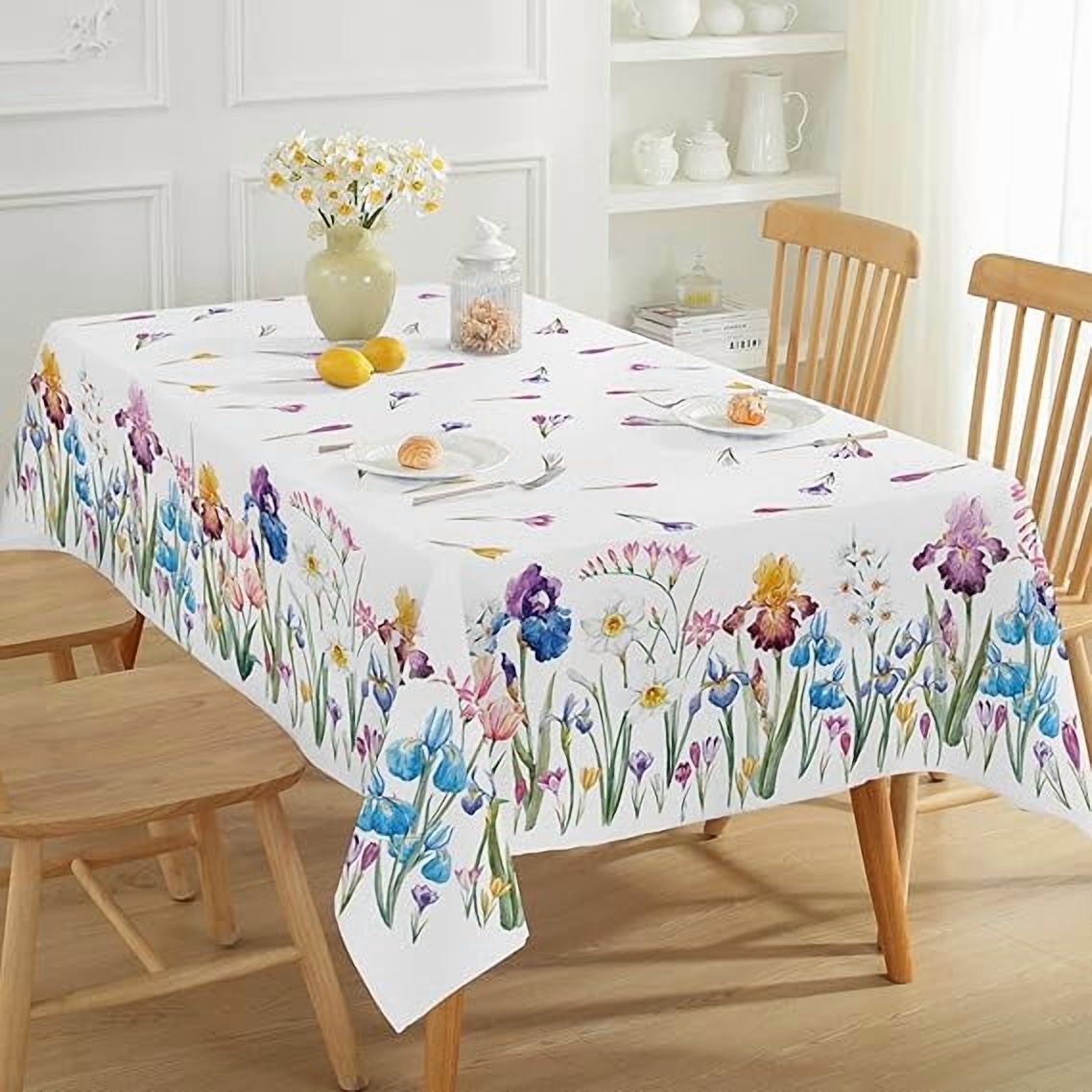 SASTYBALE Spring Summer Tablecloth 52 x 70 Inch Rectangle, Wild Flowers Floral tablecloths, Stain Resistant Wrinkle Free Table Covers Table Cover for Party Picnic Dinner Decor, Whiter