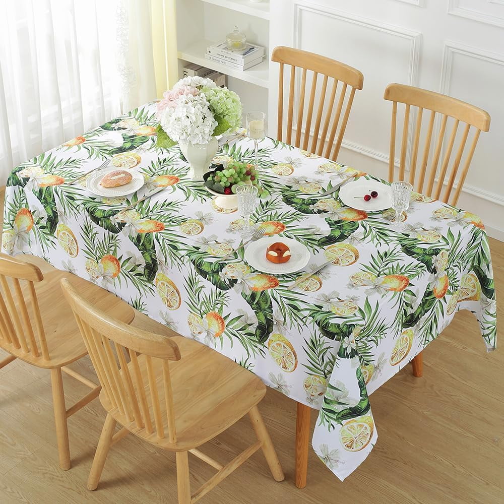 Summer Tablecloths Rectangle 52x70 Inch, Washable Reusable Lemon Tropical Hawiian Table Cloth, Spill Proof Hawaii Fabric Decoration for Luau Picnic Beach Party Outdoor