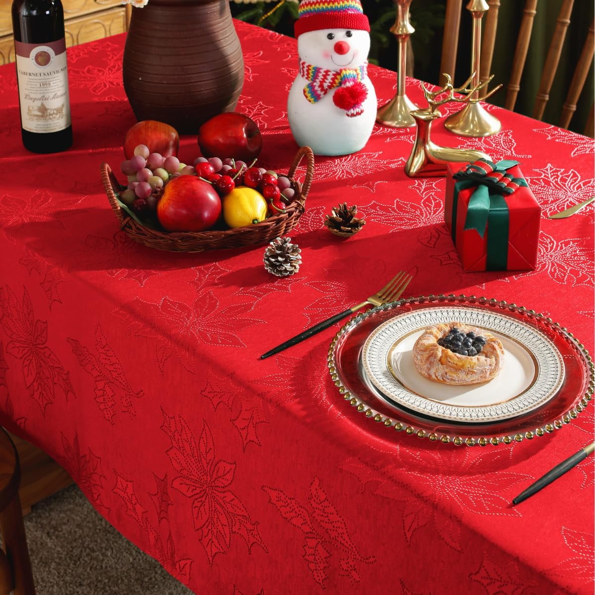 SASTYBALE Christmas Tablecloth Rectangle, Jacquard Snowflake Pattern Table Cloth for Rectangle Tables, Water Resistant Rectangular Tablecloths for Dining Room & Holiday Decoration