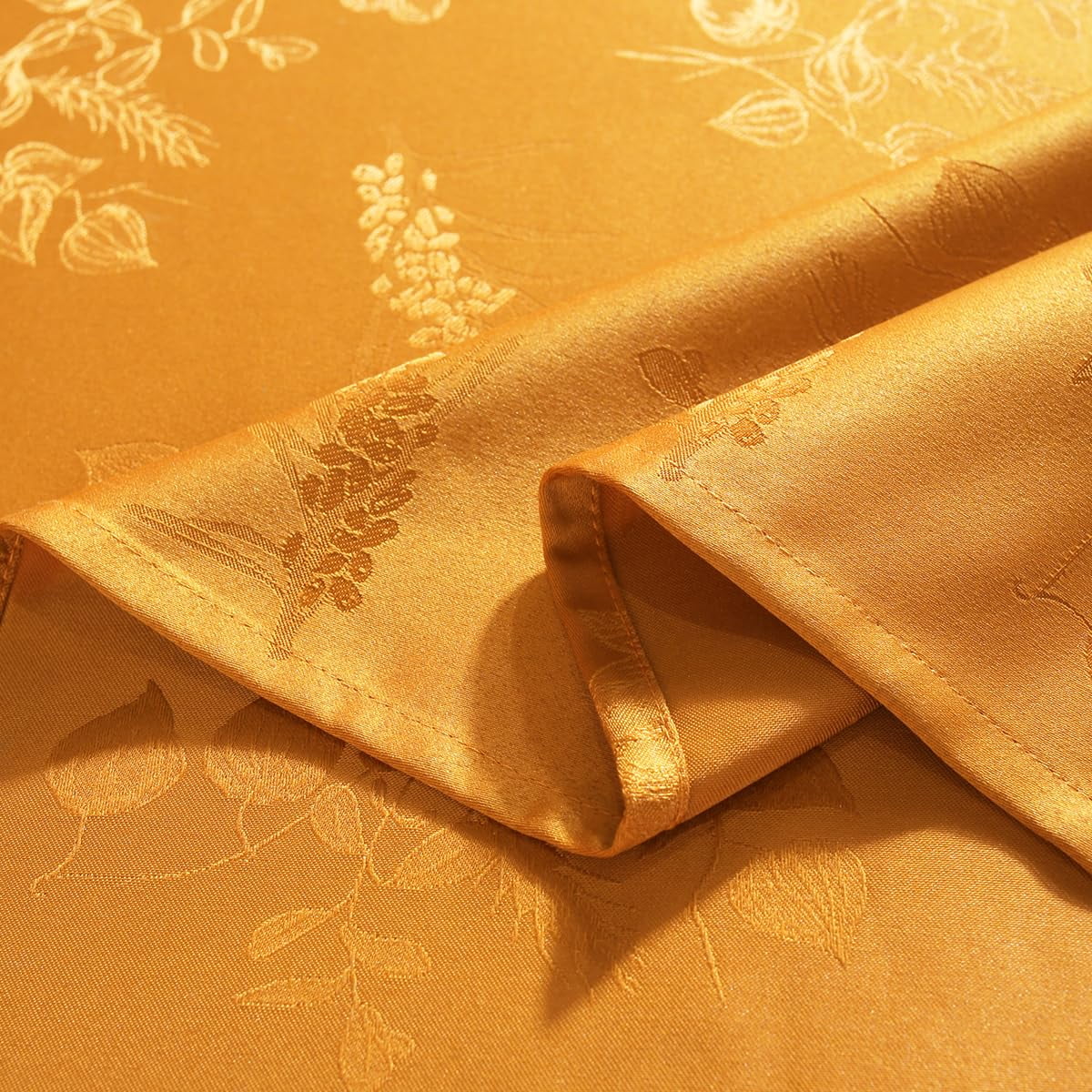 Fall Jacquard Tablecloth Elegant Damask Fabric Thanksgiving Table Cloth, Spillproof Wrinkle Resistant Vintage Table Cover for Harvest, 52 x 52 Inch Amber