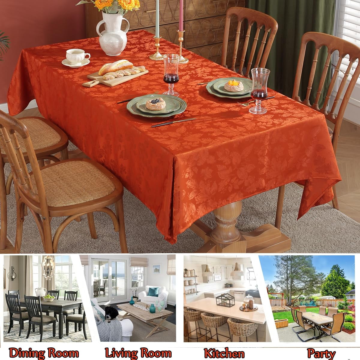 Maple Leaves Jacquard Tablecloth Rectangle Spill Proof Wrinkle Resistant Table Cloth for Fall Thanksgiving Autumn Harvest Table Cover 60 x 102 Inch Rusty