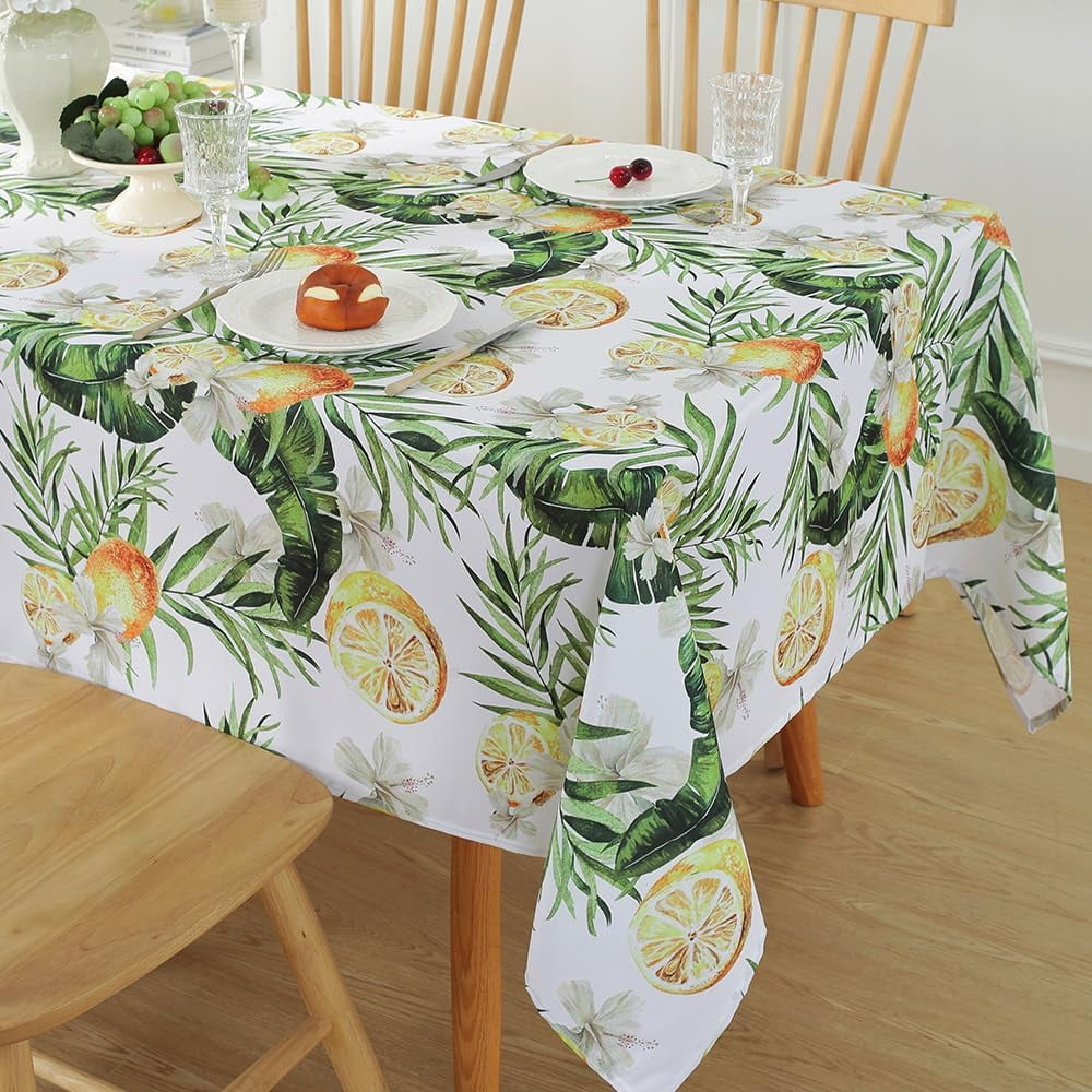 Summer Tablecloths Rectangle 52x70 Inch, Washable Reusable Lemon Tropical Hawiian Table Cloth, Spill Proof Hawaii Fabric Decoration for Luau Picnic Beach Party Outdoor