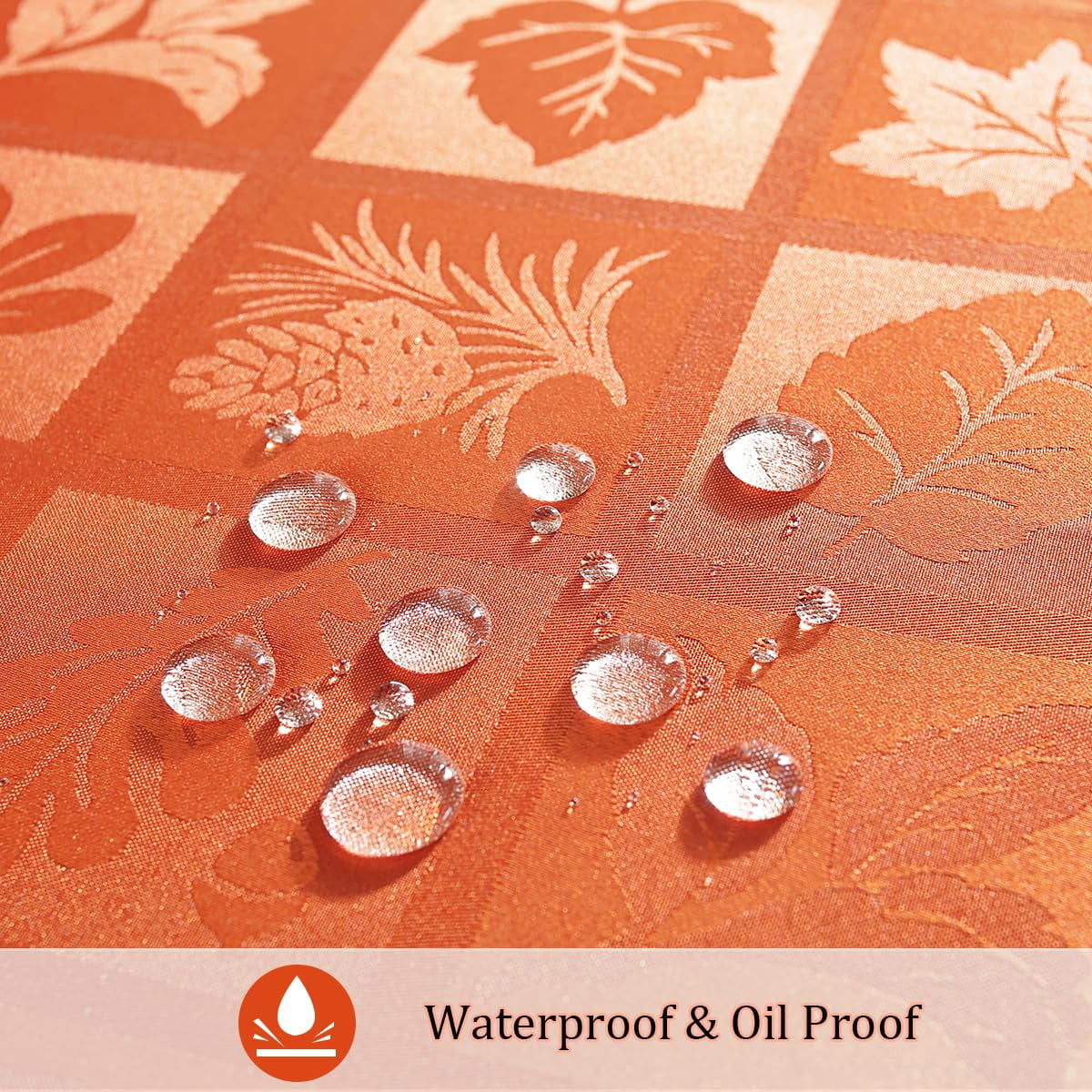 Tablecloth Rectangle 52 x 70 Inch Maple Leaves Jacquard Waterproof Washable Heavy Weight Damask Table Cloth, Plaid Table Cover for Fall, Thanksgiving, Autumn, Harvest, Party, Rusty