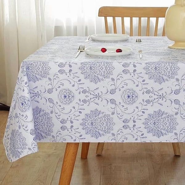 SASTYBALE Summer Vinyl Table Cloths 60 x 102 Inch Rectangle, Waterproof Stain Resistant Tablecloth, Vintage Blue Floral French Country Pastoral Plastic Table Cover for Dining, Picnic, Indoor, Outdoor