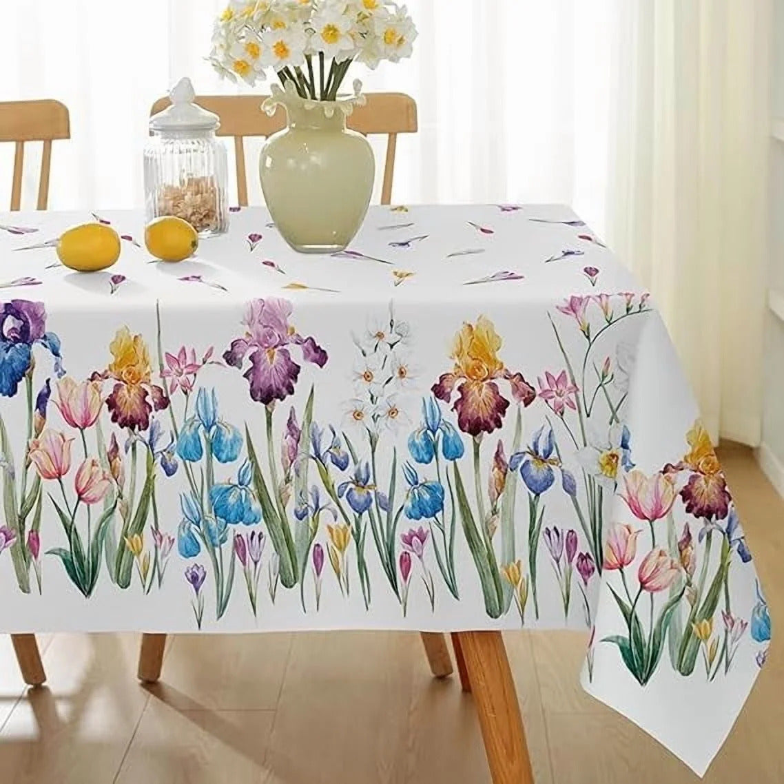 SASTYBALE Spring Summer Tablecloth 52 x 70 Inch Rectangle, Wild Flowers Floral tablecloths, Stain Resistant Wrinkle Free Table Covers Table Cover for Party Picnic Dinner Decor, Whiter