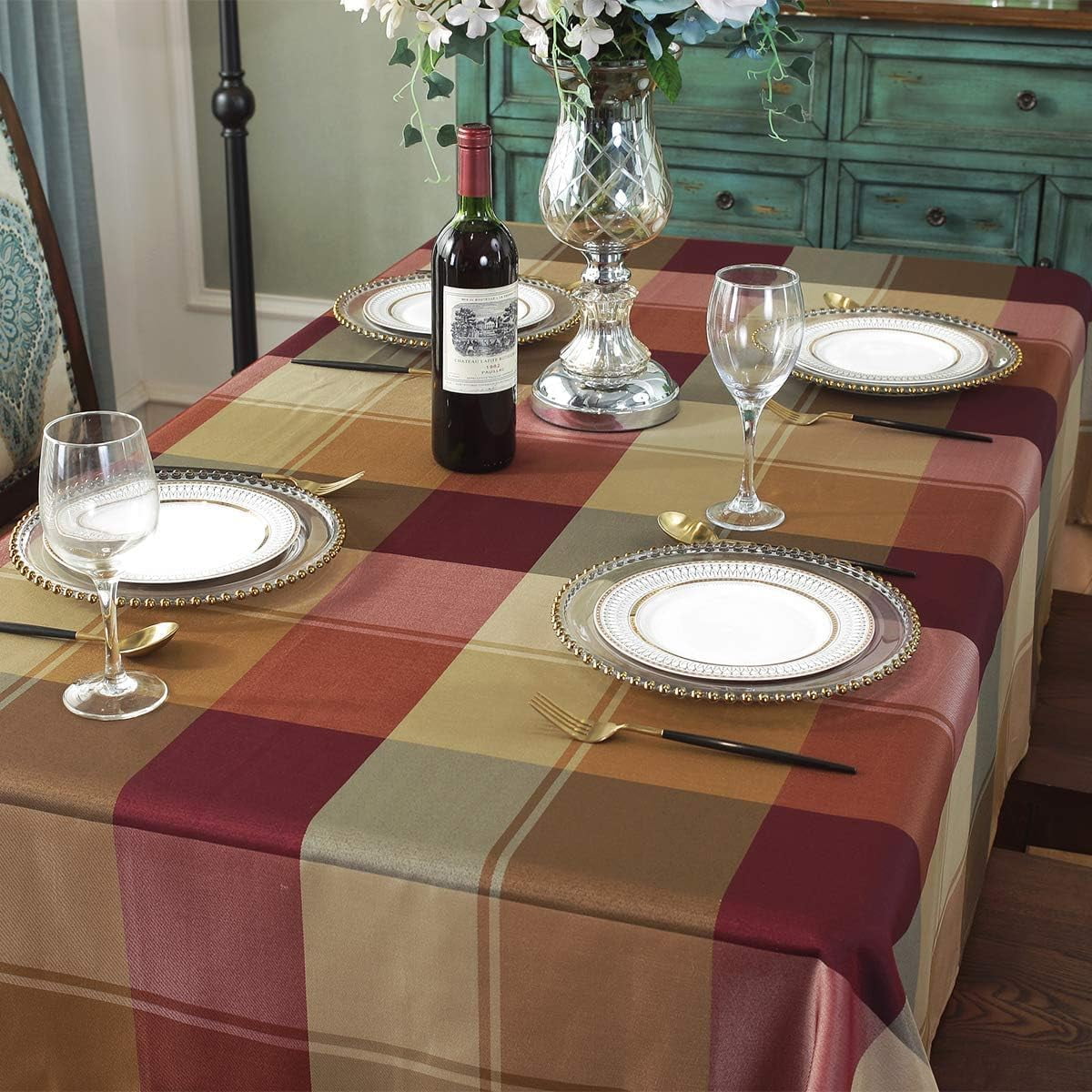 SASTYBALE Rectangle Tablecloth Checkered Style Polyester Table Cloth Spillproof Heavy Weight Table Cover for Kitchen Dinning Tabletop (Rectangle/Oblong, 52" x 70" (4-6 Seats), Red)