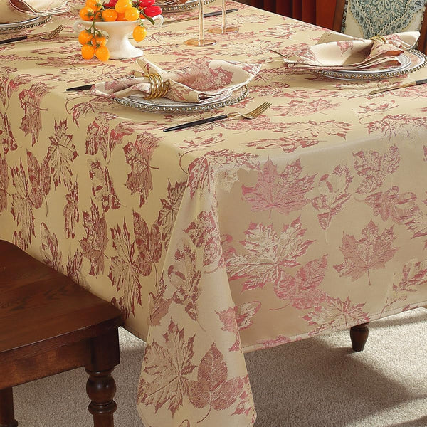 SASTYBALE 60x84 Inch Burgundy Maple Leaves Tablecloth - Spill-Proof Wrinkle-Free Vintage Jacquard for Thanksgiving Dinners & Harvest Gatherings