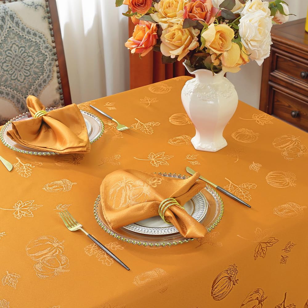MATIRUG Fall Thanksgiving Table Cloths Rectangle, Pumpkin Jacquard Waterproof Wrinkle Free Tablecloth, Farmhouse Dinning Table Cover for Autumn Harvest/Honey