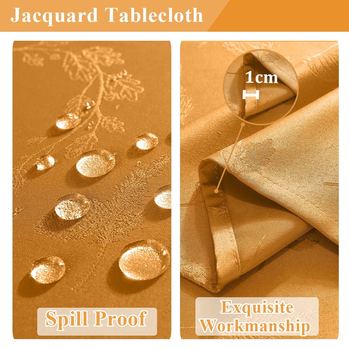 Tablecloth Rectangle 60 x 84 Inch Waterproof Wrinkle Free Autumn Ginkgo Leaves Jacquard Fabric Table Cloths for Fall Thanksgiving Harvest, Dining Party Decoration, Amber
