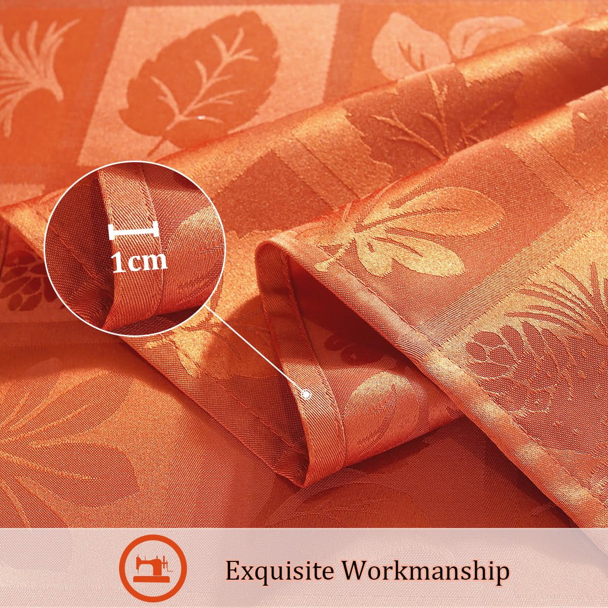 Tablecloth Rectangle 52 x 70 Inch Maple Leaves Jacquard Waterproof Washable Heavy Weight Damask Table Cloth, Plaid Table Cover for Fall, Thanksgiving, Autumn, Harvest, Party, Rusty
