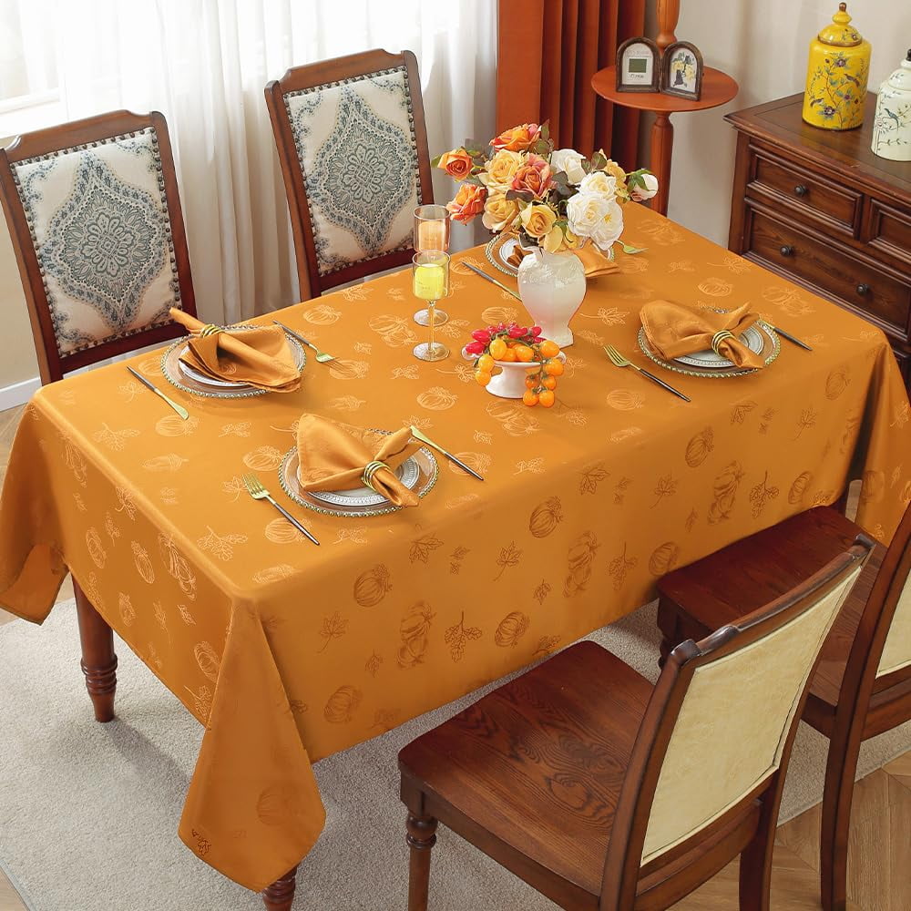 MATIRUG Fall Thanksgiving Table Cloths Rectangle, Pumpkin Jacquard Waterproof Wrinkle Free Tablecloth, Farmhouse Dinning Table Cover for Autumn Harvest/Honey