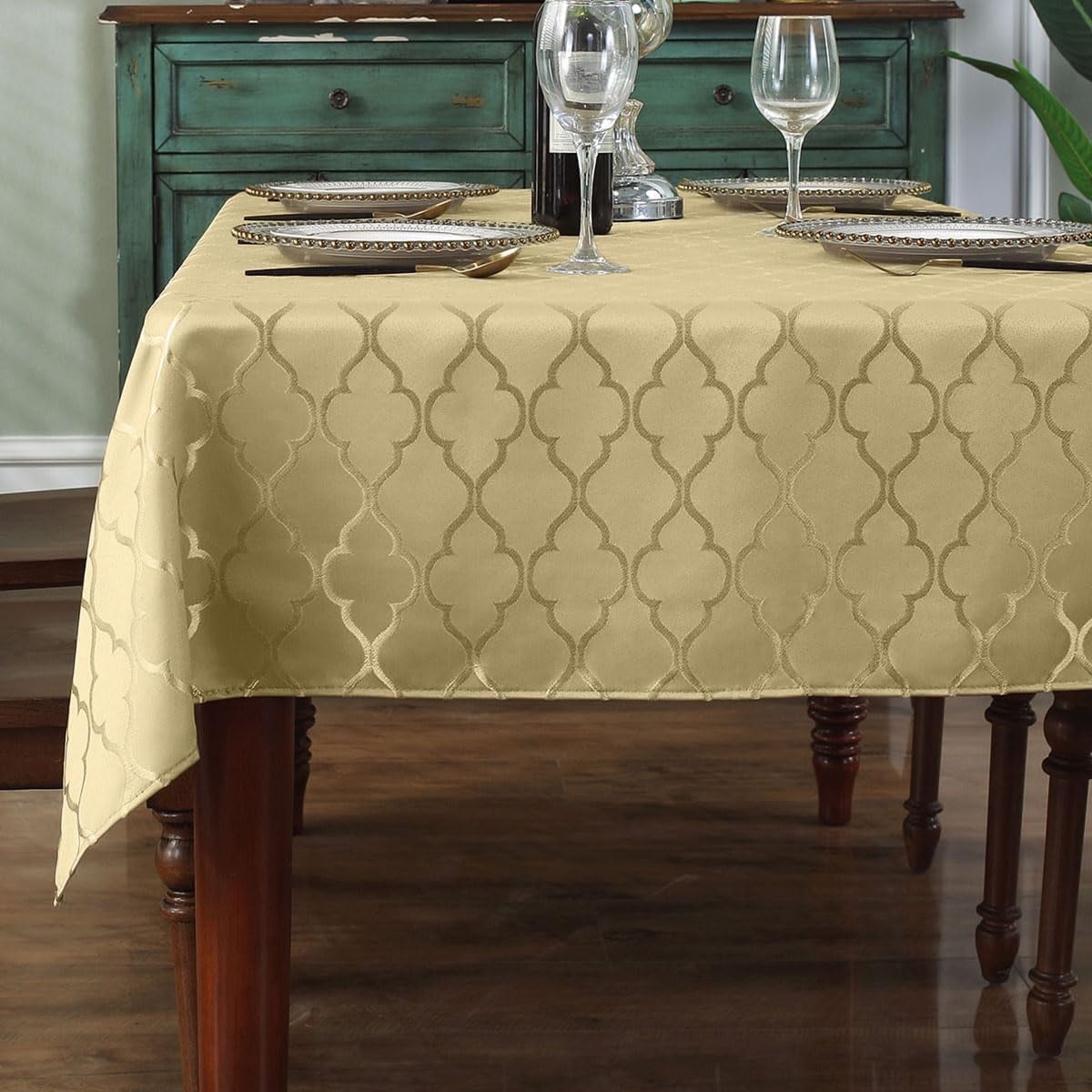 SASTYBALE Jacquard Spring Sage Green Tablecloth, Flower Patterns Table Cloth Spill Proof Wrinkle Resistant Table Cover for Kitchen Dining Tabletop Decoration (Rectangle, 52" x 70" (4-6 Seats))