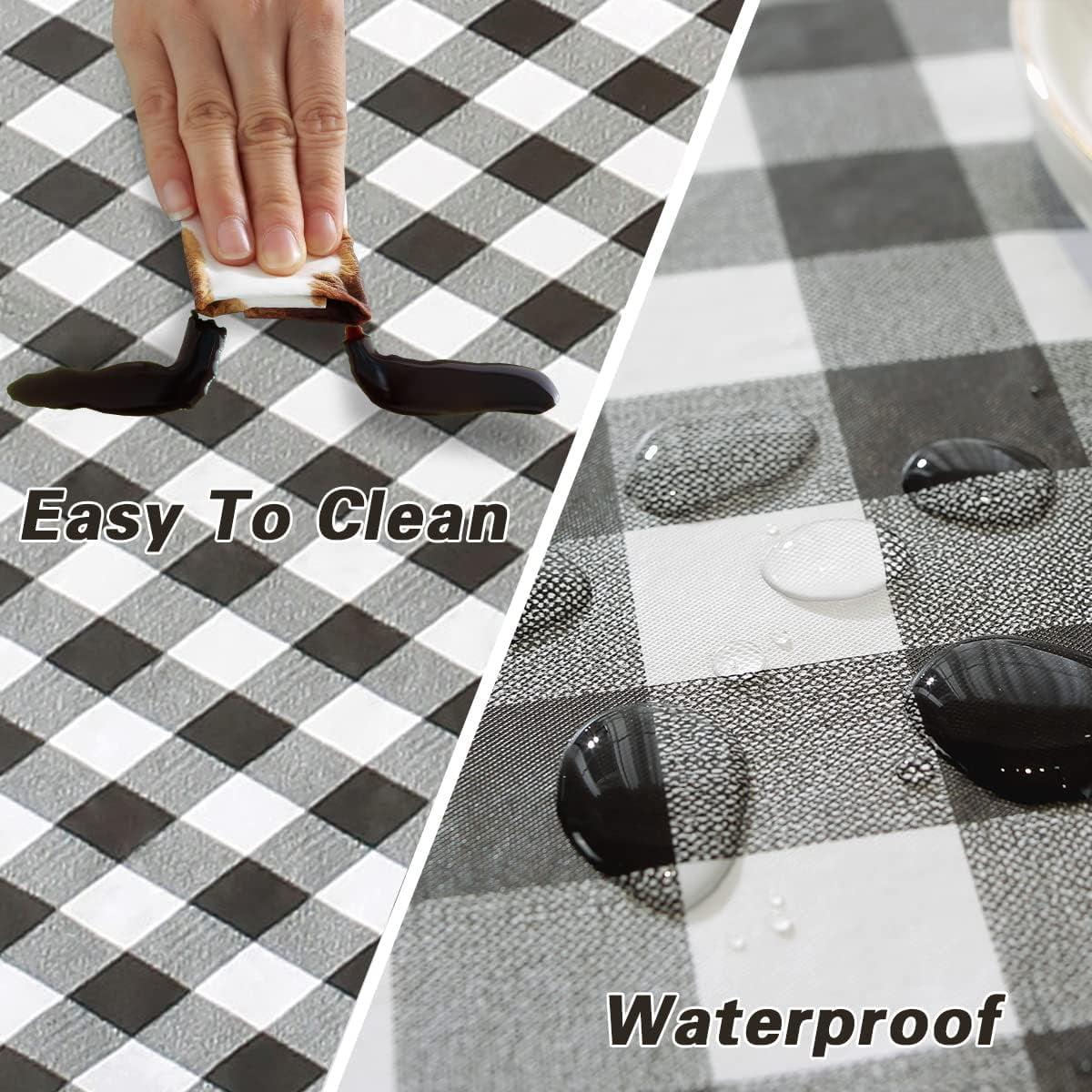 Buffalo Plaid Vinyl Tablecloth With Flannel Backed Rectangle 60 x 120 Inch, Waterproof & Non Slip Checkered Tablecloths, Plastic Table Cover for Dining, Party, Indoor, Outdoor, Black and White
