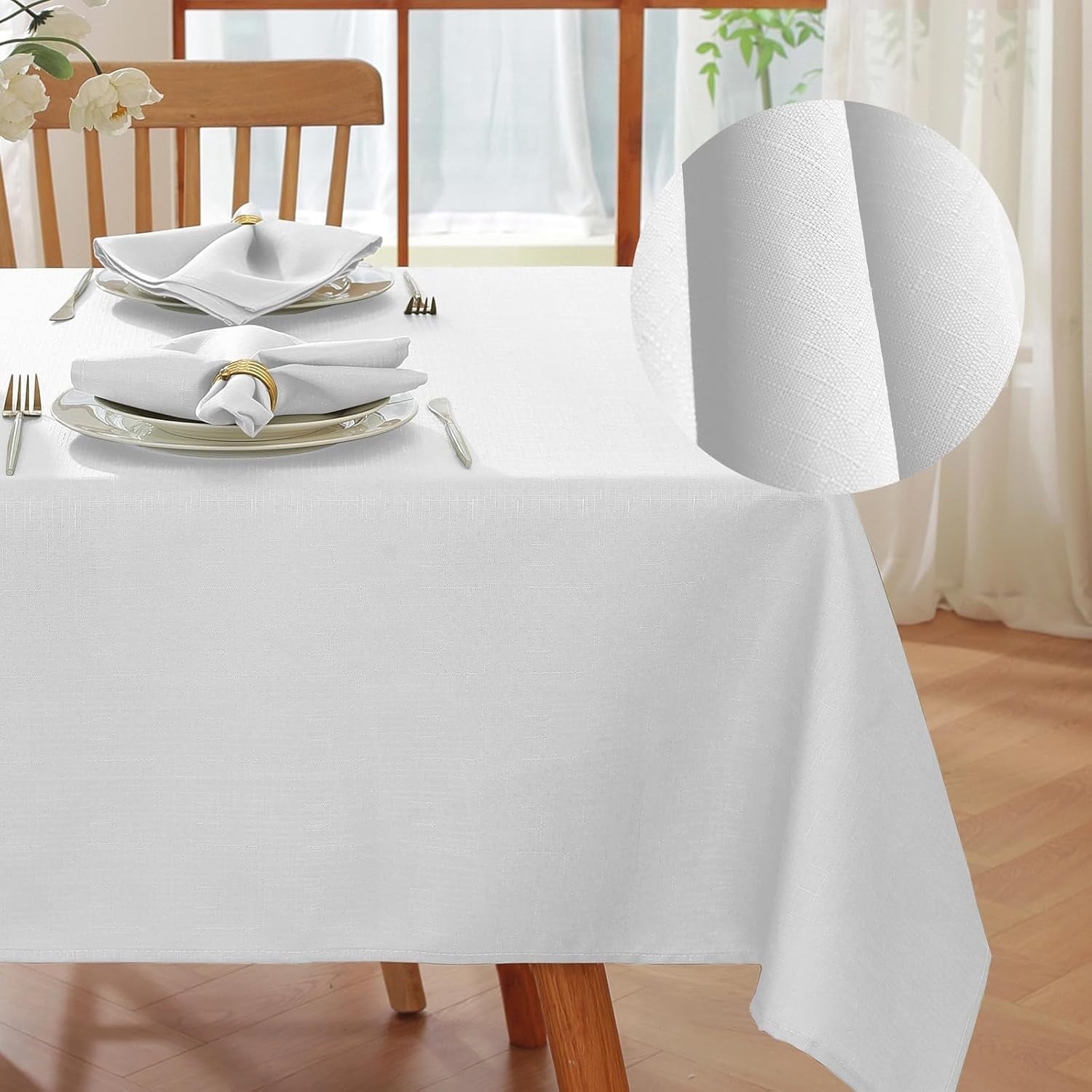 SASTYBALE Sqare Tablecloth - Linen Textured Farmhouse Table Cloth Water Resistant Wrinkle Free Washable Fabric Table Cover for Kitchen Dining Tabletop Decoration, 52 x 52 Inch, Beige
